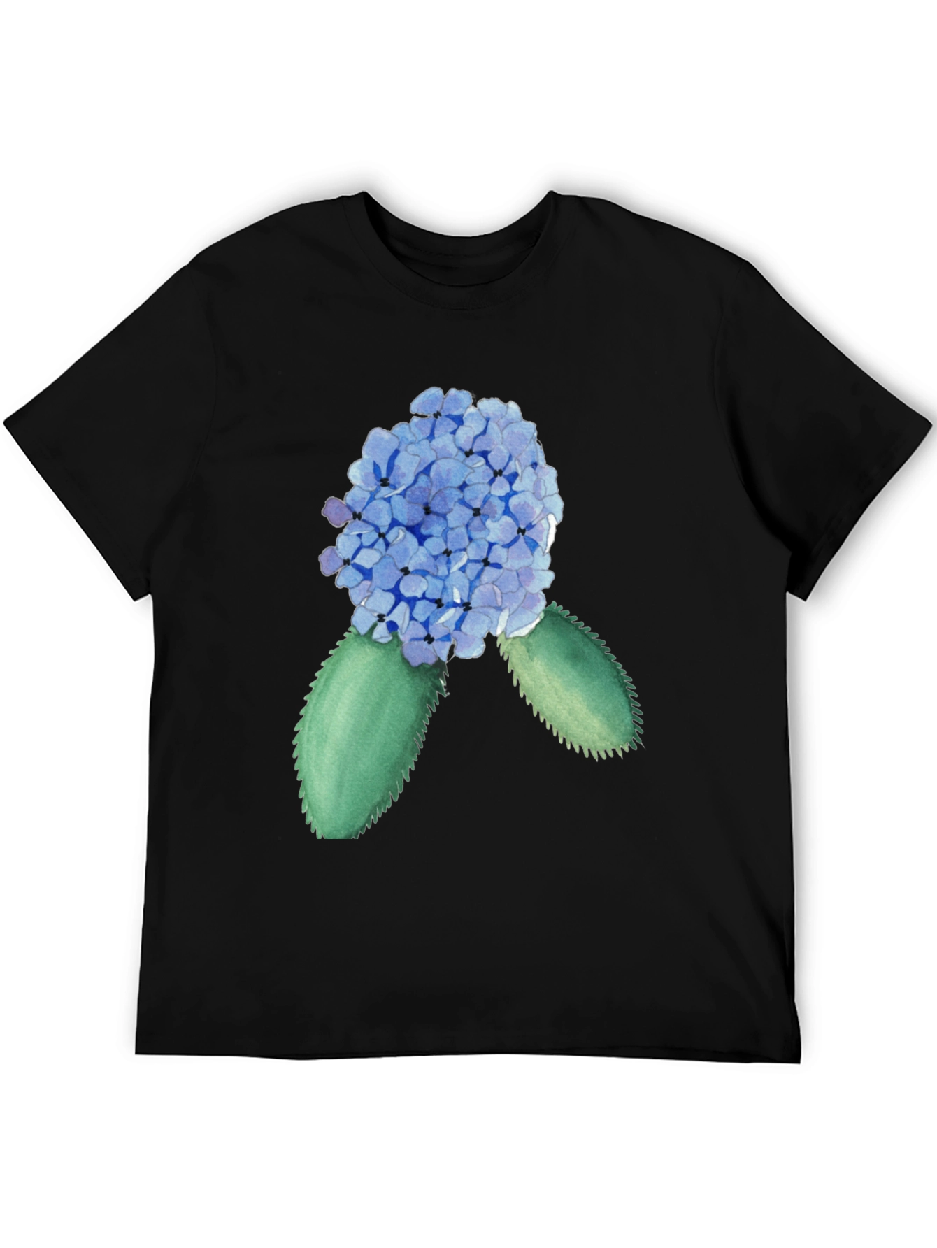 Hydrangea Watercolor Black T-Shirt