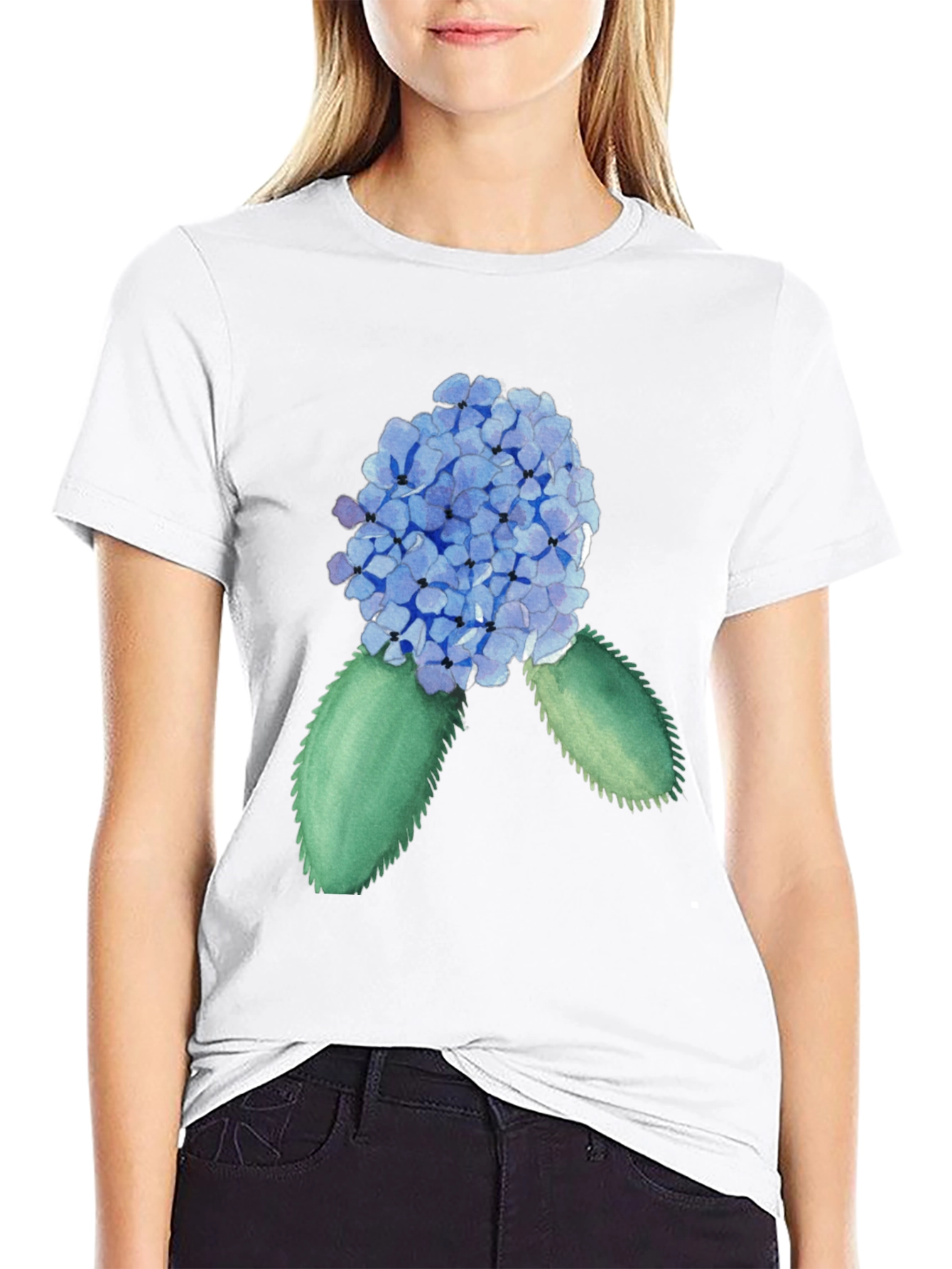 Hydrangea Watercolor Black T-Shirt