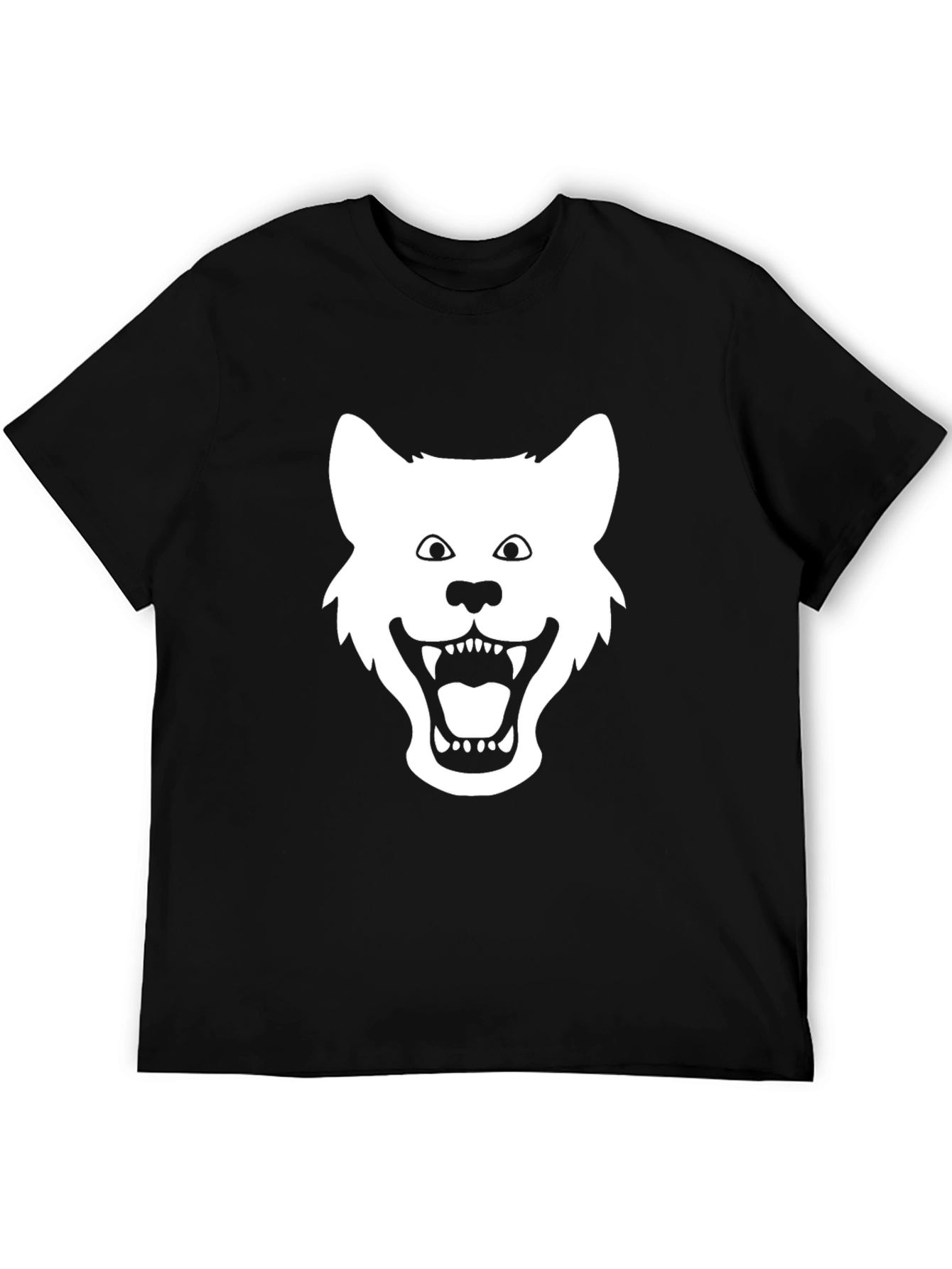 Mens Black T-shirt with White Wolf Graphic