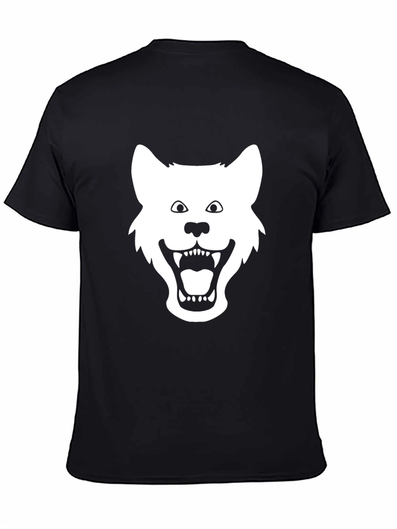 Mens Black T-shirt with White Wolf Graphic