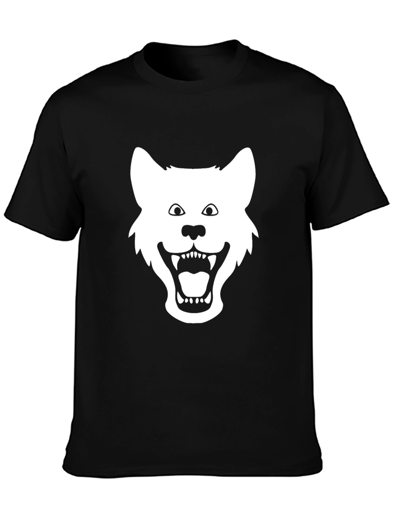 Mens Black T-shirt with White Wolf Graphic