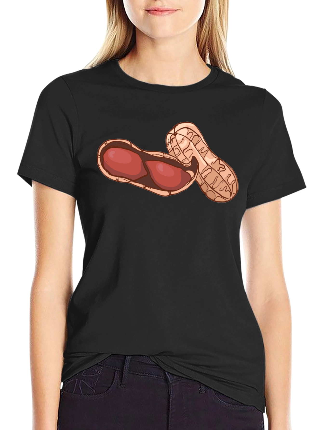 Funny Peanut Graphic Black T-Shirt