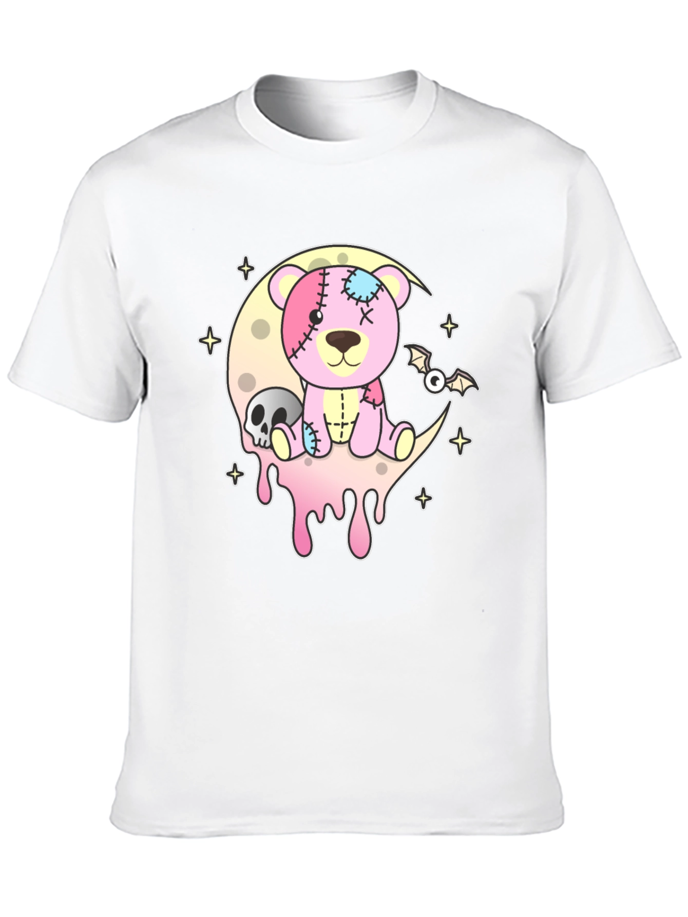 Creepy Cute Teddy Bear Moon Black T-Shirt