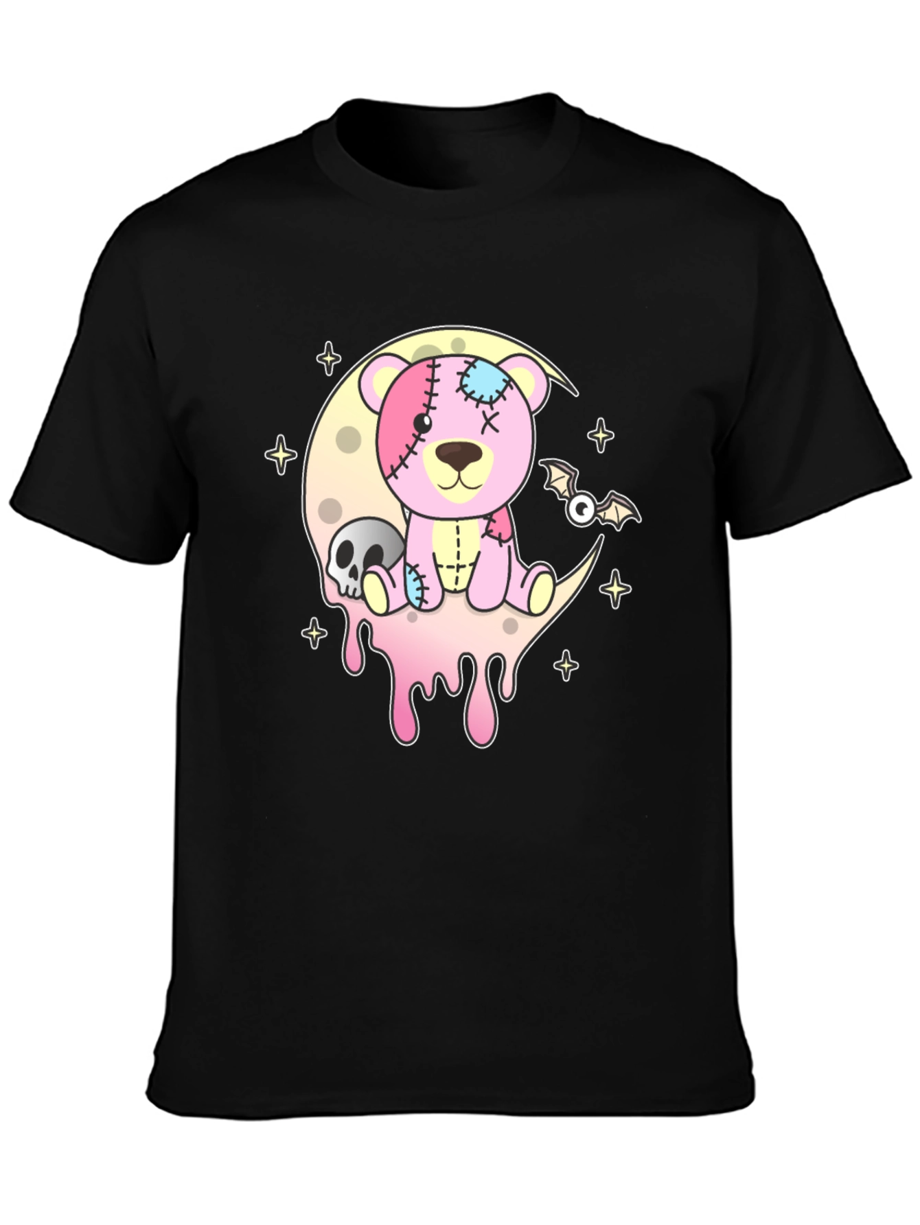 Creepy Cute Teddy Bear Moon Black T-Shirt