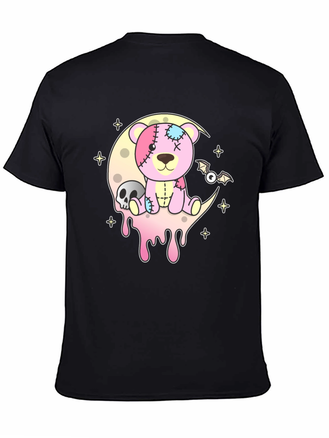 Creepy Cute Teddy Bear Moon Black T-Shirt