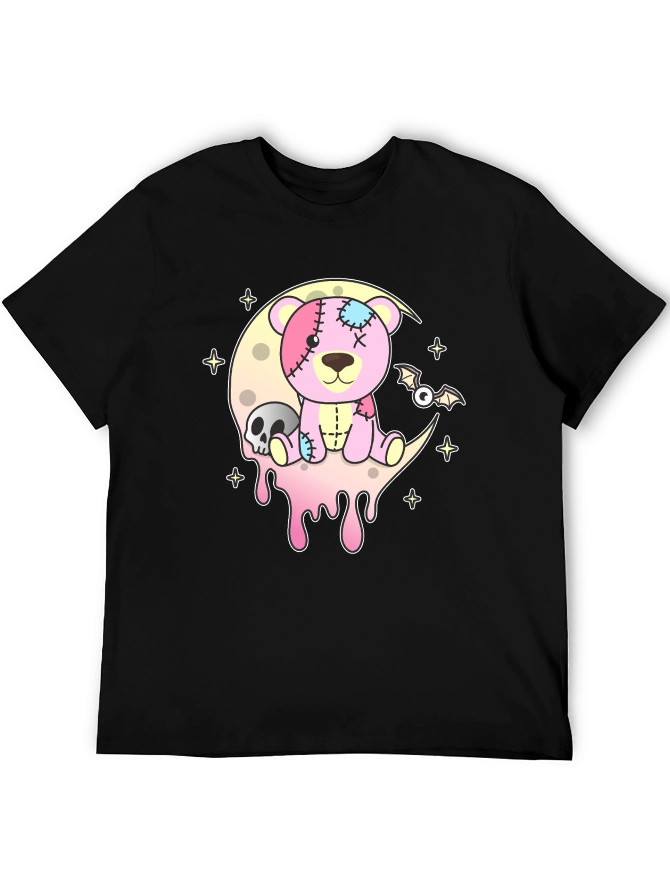 Creepy Cute Teddy Bear Moon Black T-Shirt