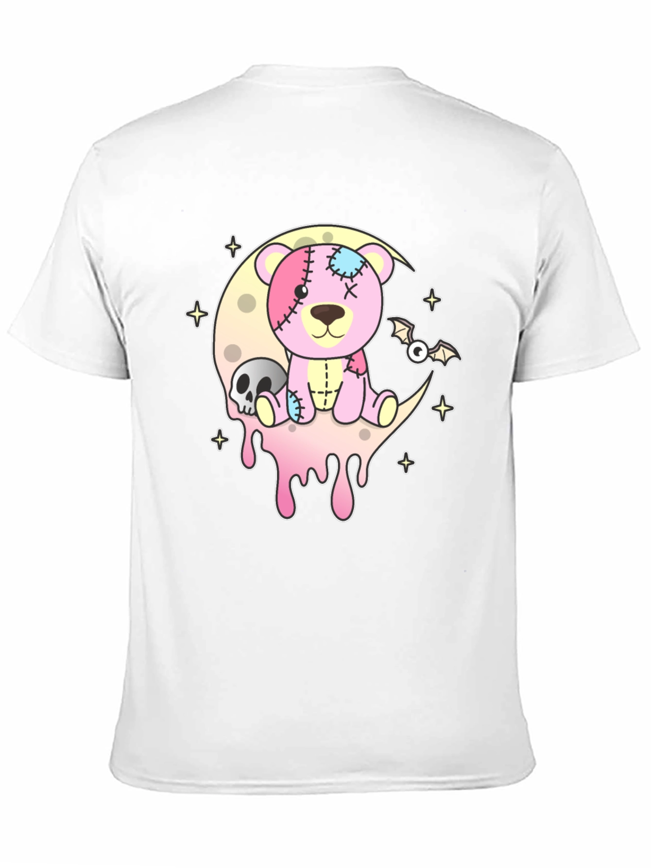 Creepy Cute Teddy Bear Moon Black T-Shirt