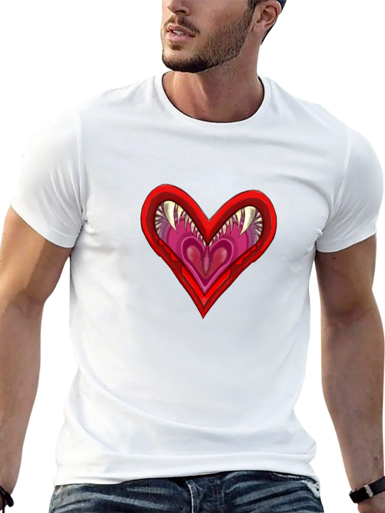 Edgy Heart Graphic Tee - Black Cotton T-Shirt