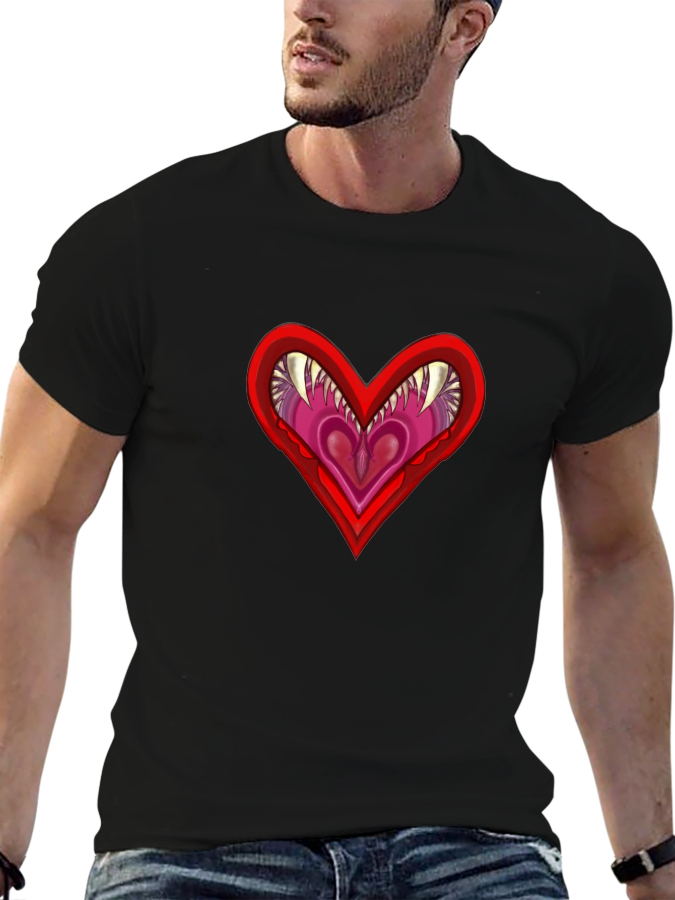 Edgy Heart Graphic Tee - Black Cotton T-Shirt