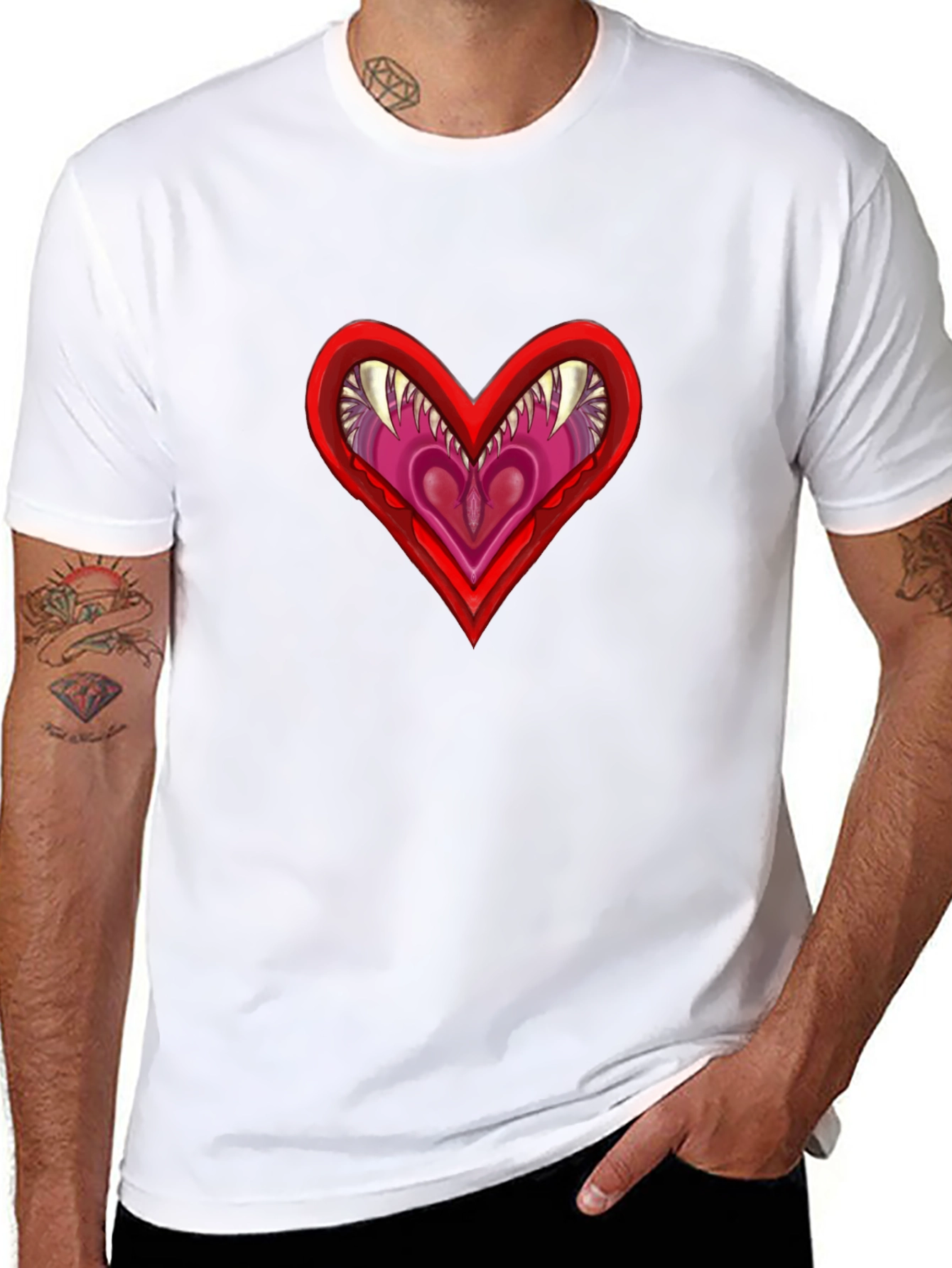 Edgy Heart Graphic Tee - Black Cotton T-Shirt