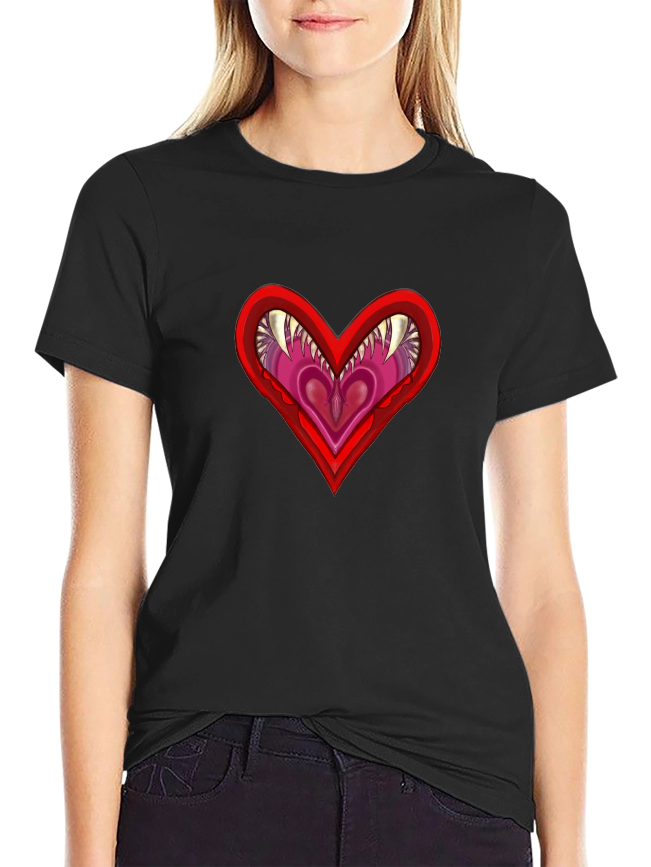 Edgy Heart Graphic Tee - Black Cotton T-Shirt