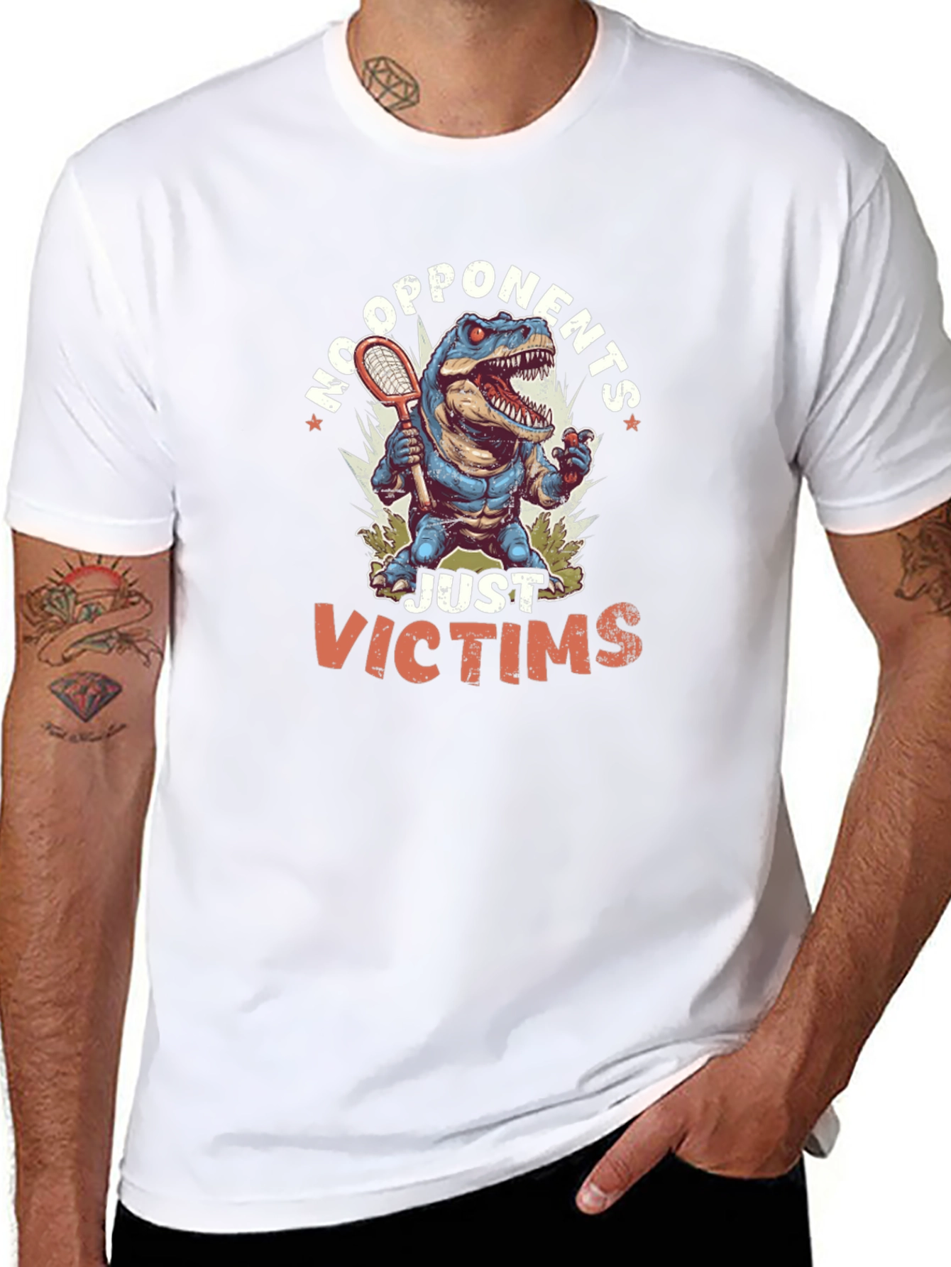 Dinosaur Tennis Player Black T-Shirt