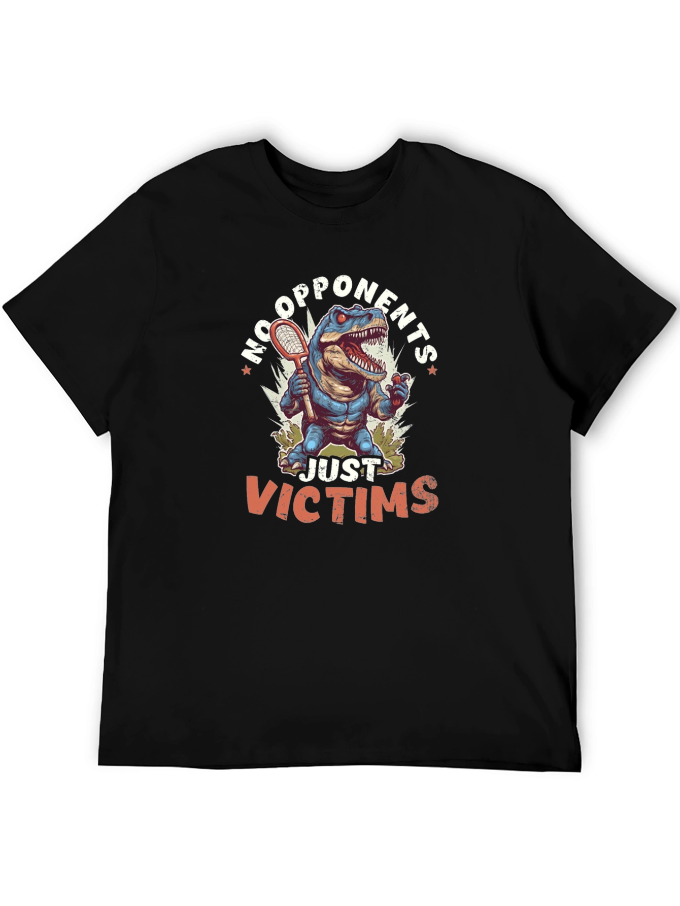 Dinosaur Tennis Player Black T-Shirt