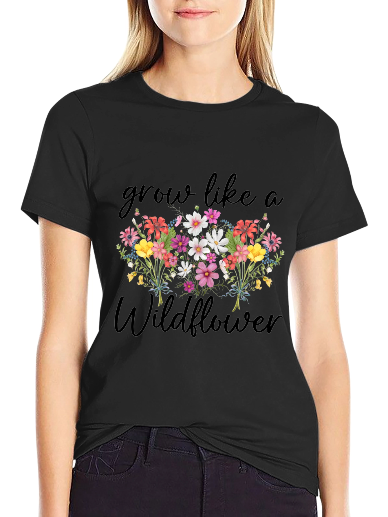 Grow Like a Wildflower Black Graphic T-Shirt