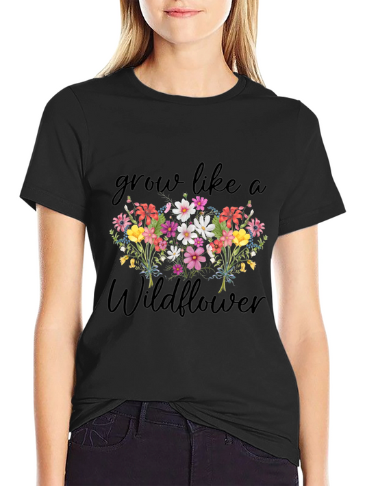 Grow Like a Wildflower Black Graphic T-Shirt