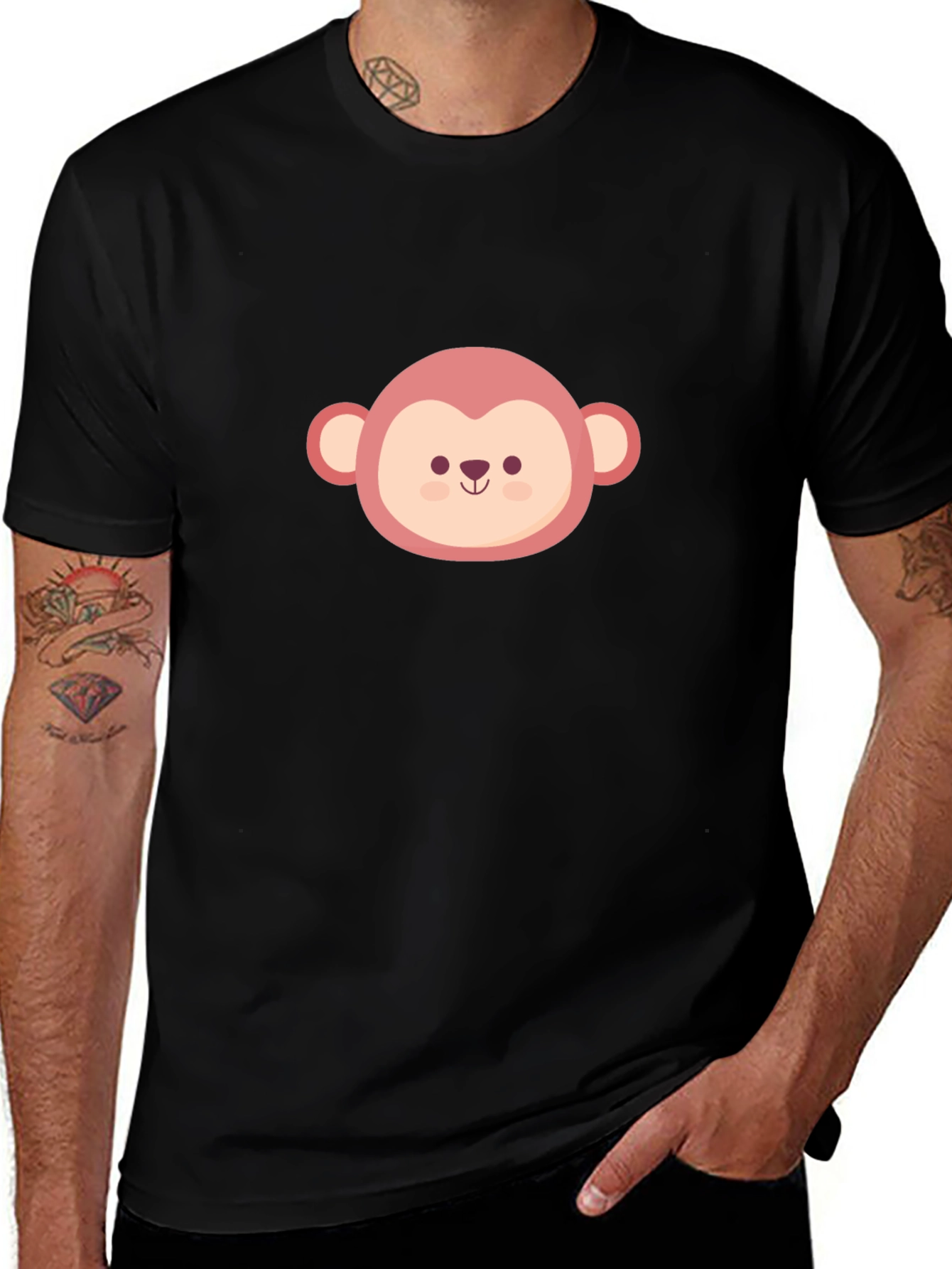 Cute Monkey Face Graphic Tee - Black Unisex T-Shirt