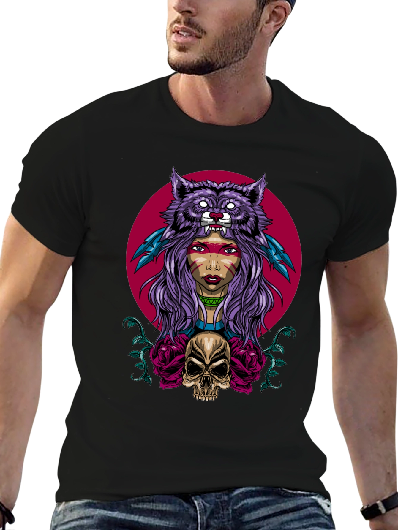 Wolf Headdress Skull Graphic Tee