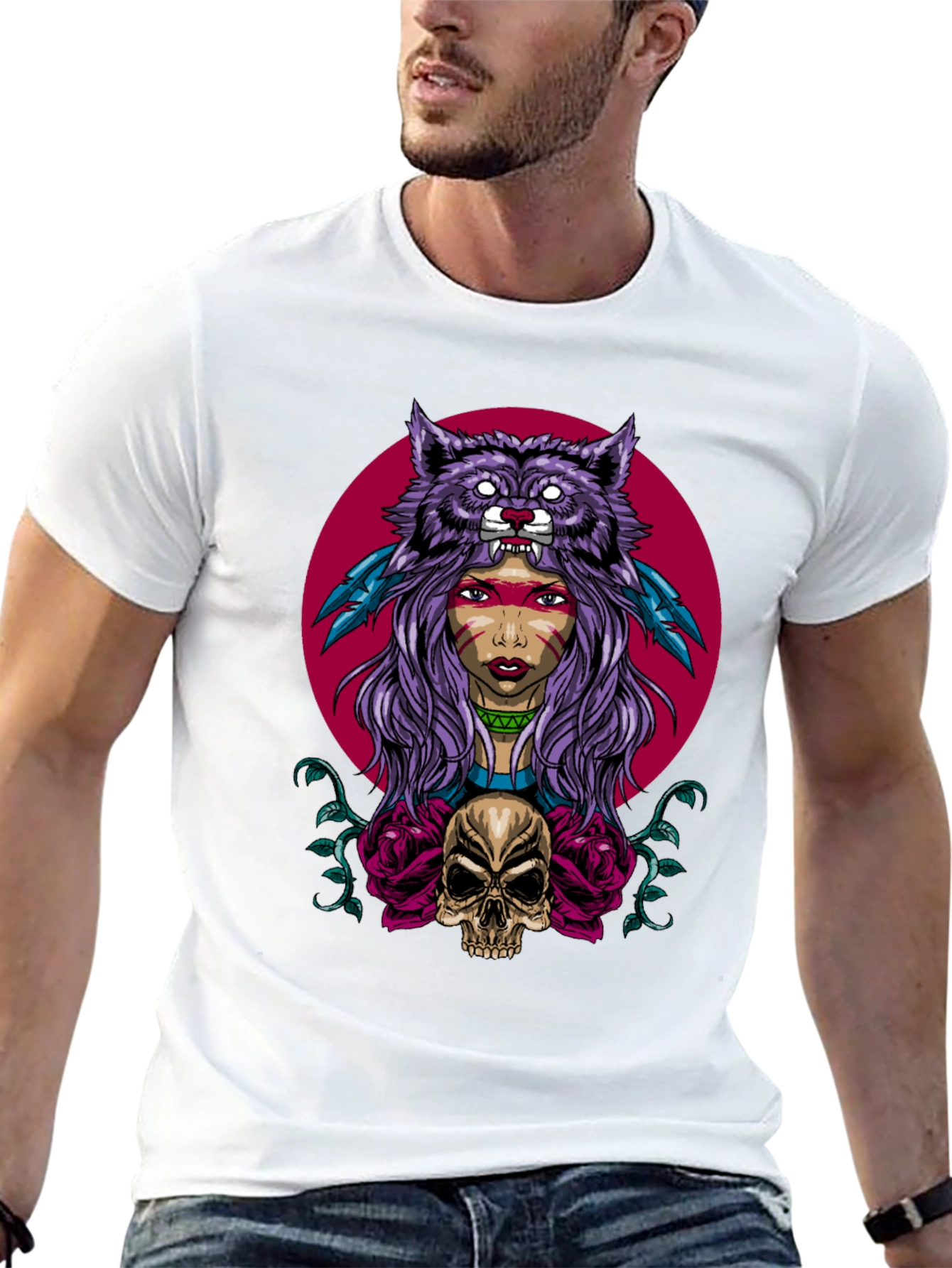 Wolf Headdress Skull Graphic Tee