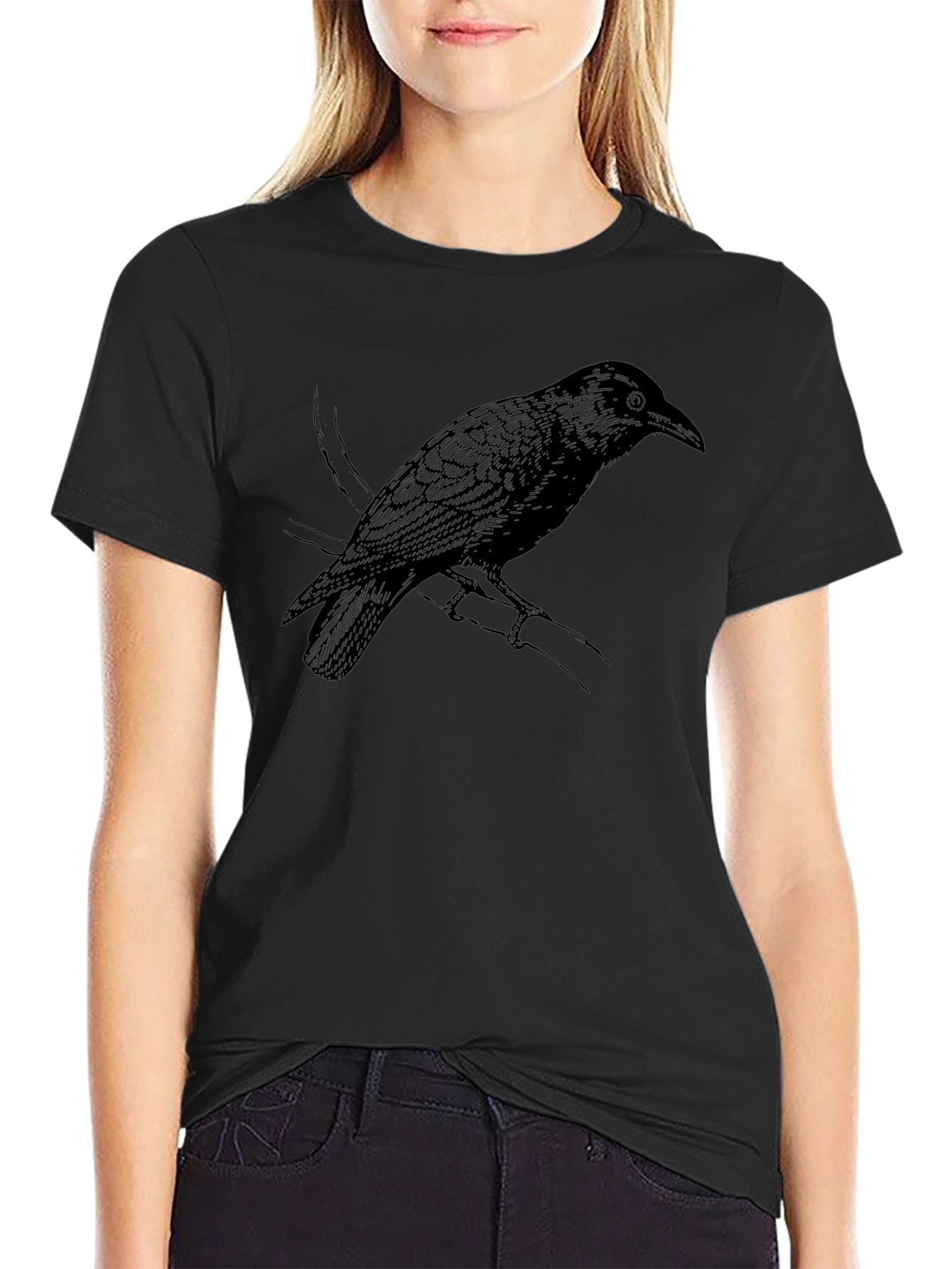 Raven Graphic Tee - Stylish Black Crow Bird T-Shirt