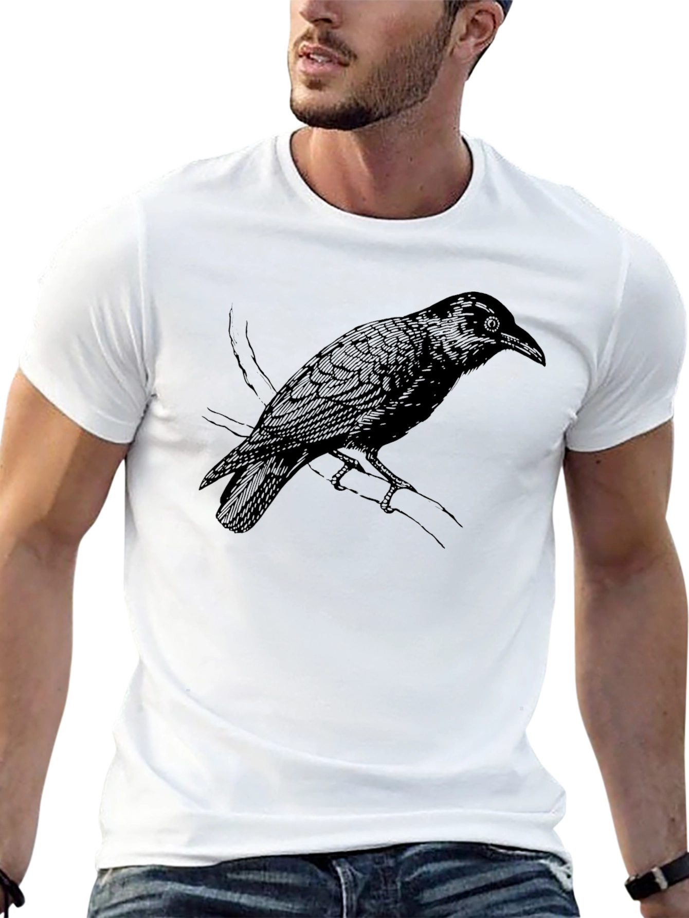 Raven Graphic Tee - Stylish Black Crow Bird T-Shirt