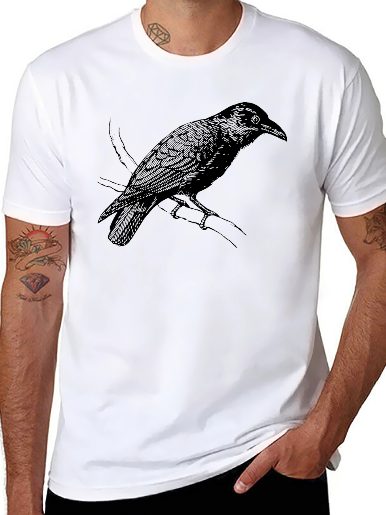 Raven Graphic Tee - Stylish Black Crow Bird T-Shirt