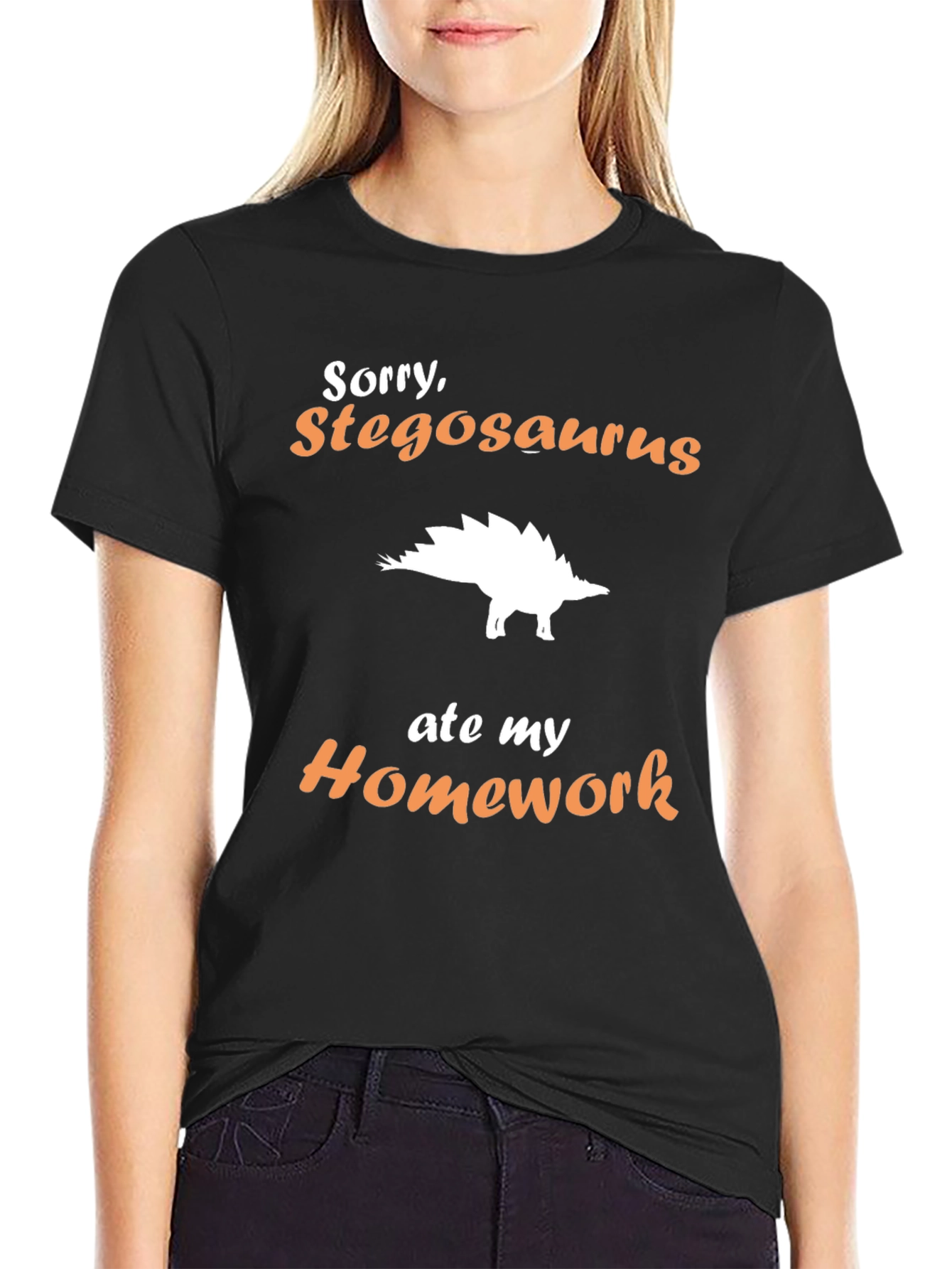 Stegosaurus Ate My Homework Funny Black T-Shirt
