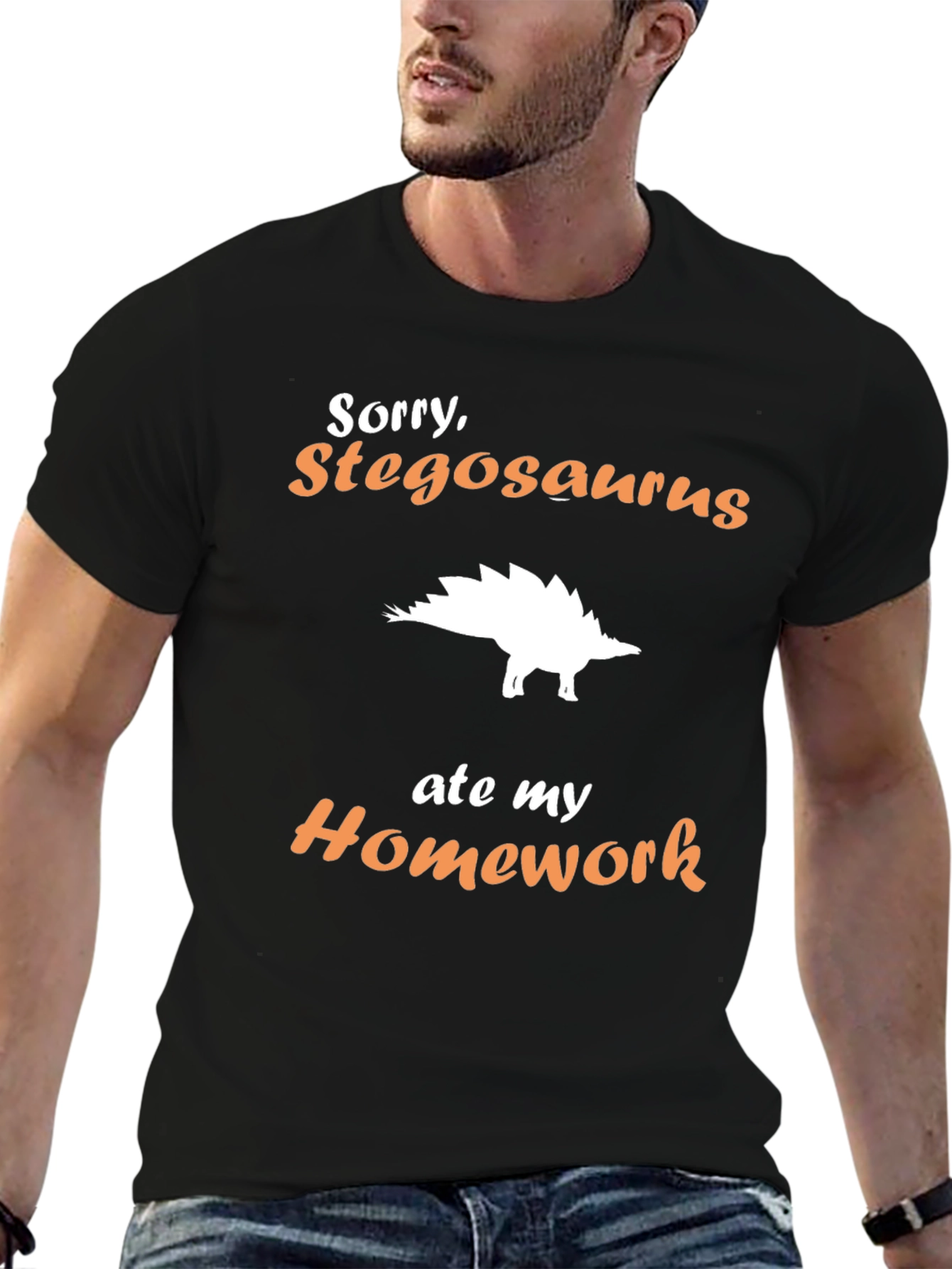 Stegosaurus Ate My Homework Funny Black T-Shirt