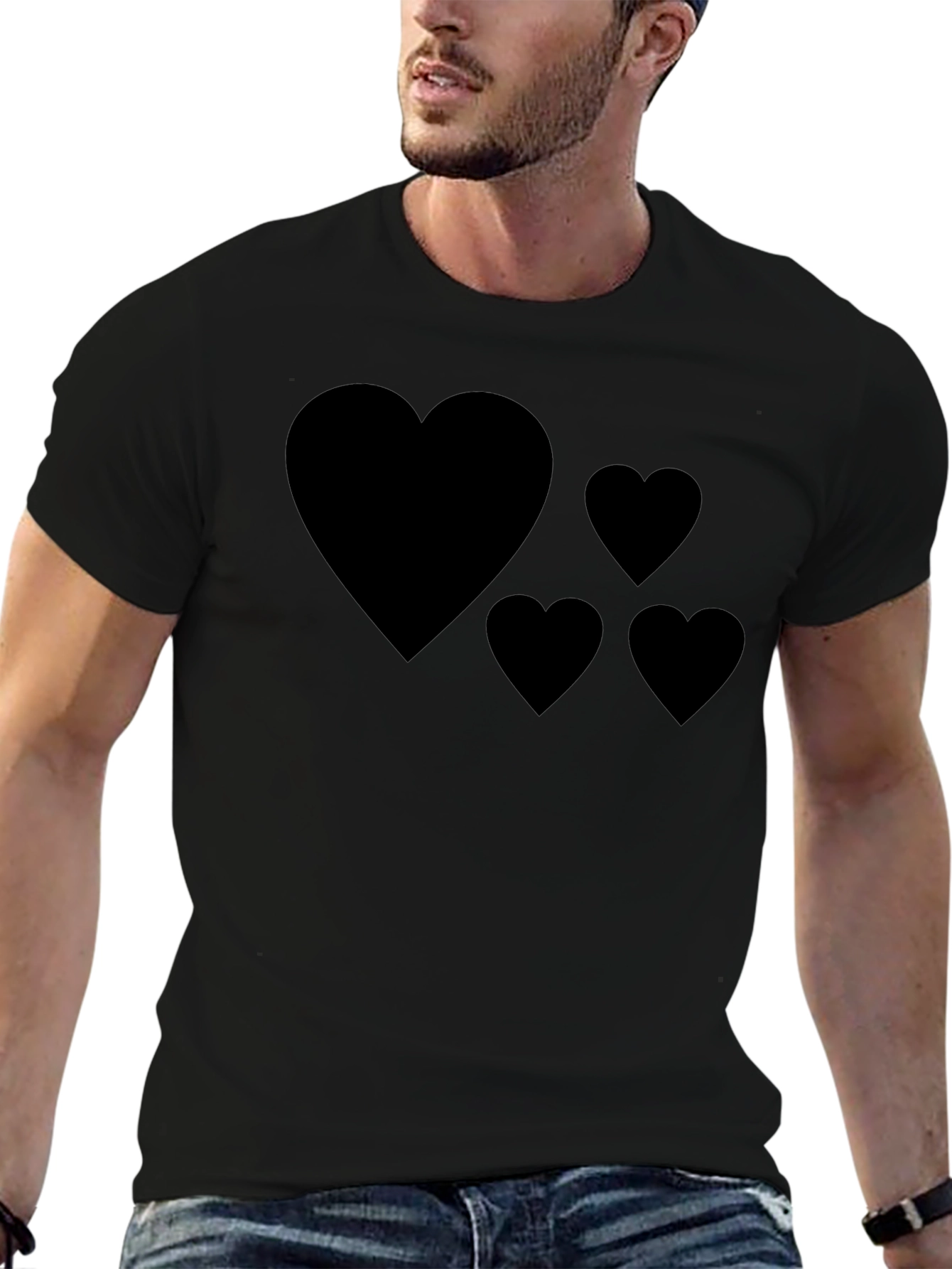 Heart Design Black T-Shirt Casual Wear