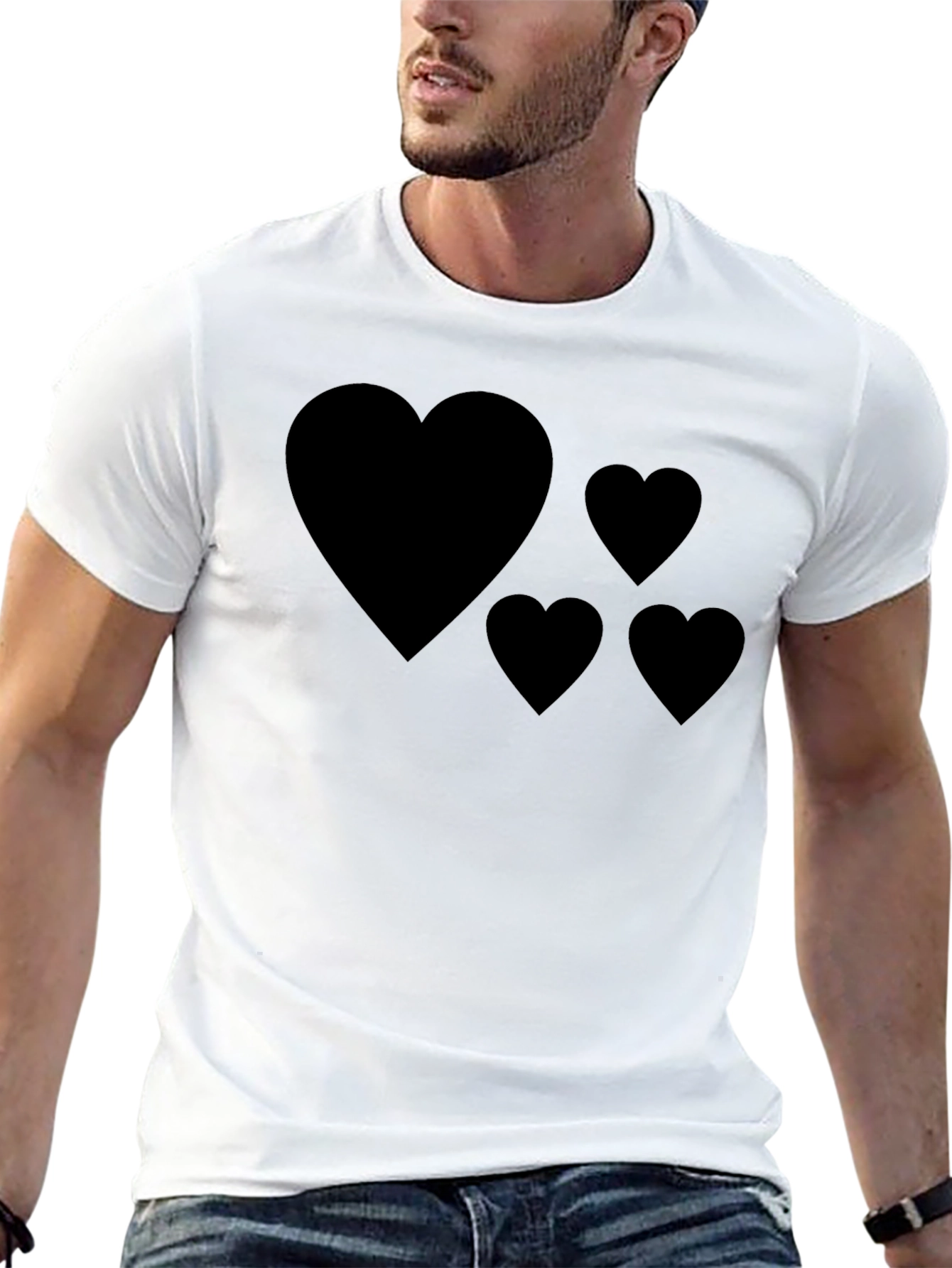 Heart Design Black T-Shirt Casual Wear