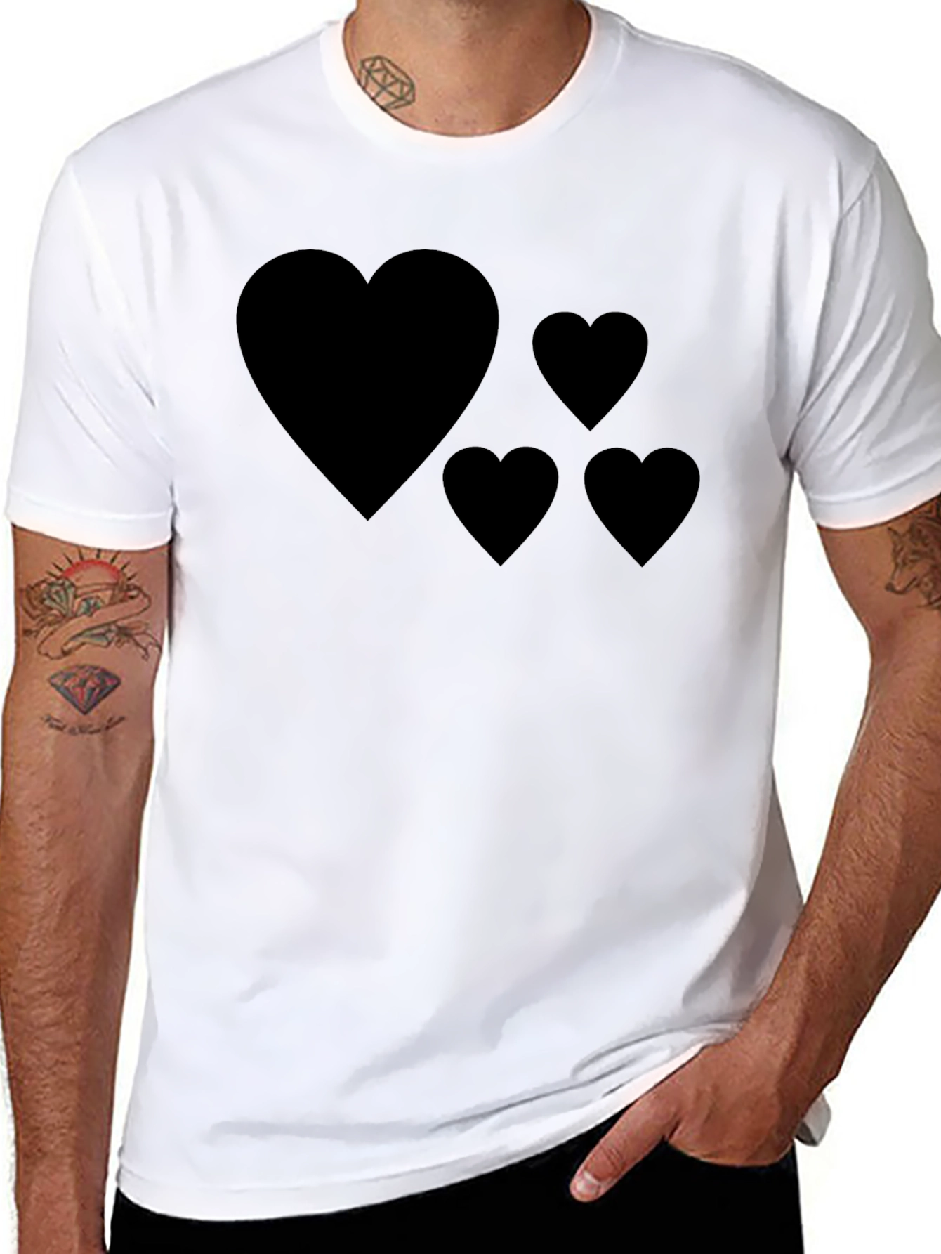 Heart Design Black T-Shirt Casual Wear