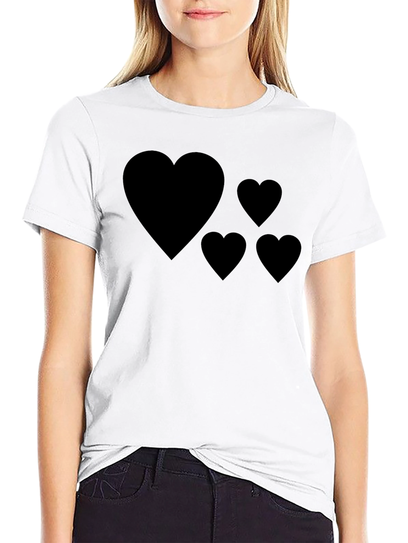 Heart Design Black T-Shirt Casual Wear