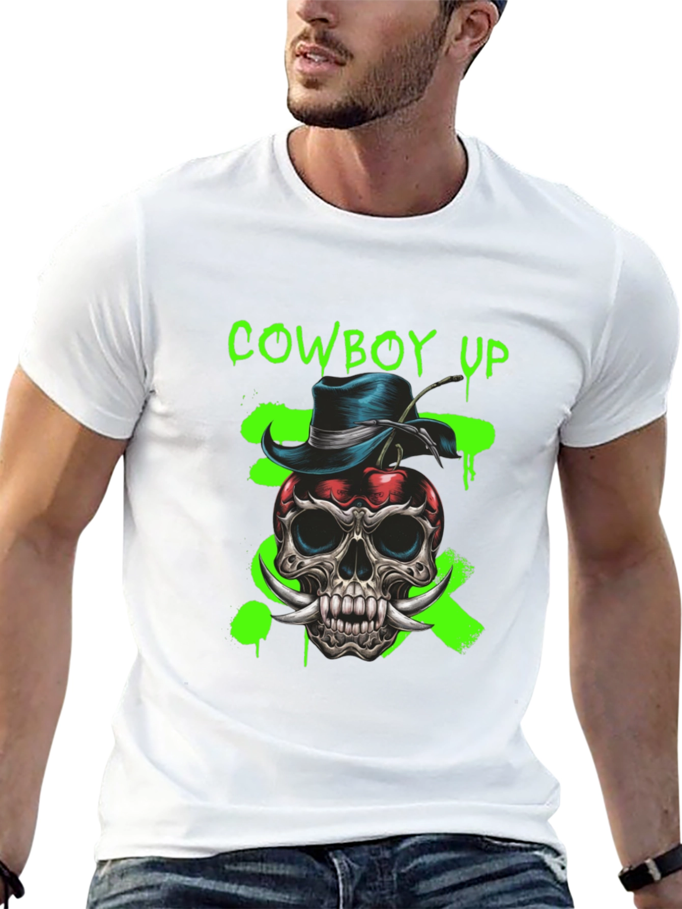 Cowboy Up Skull Graphic Tee - Unique Design