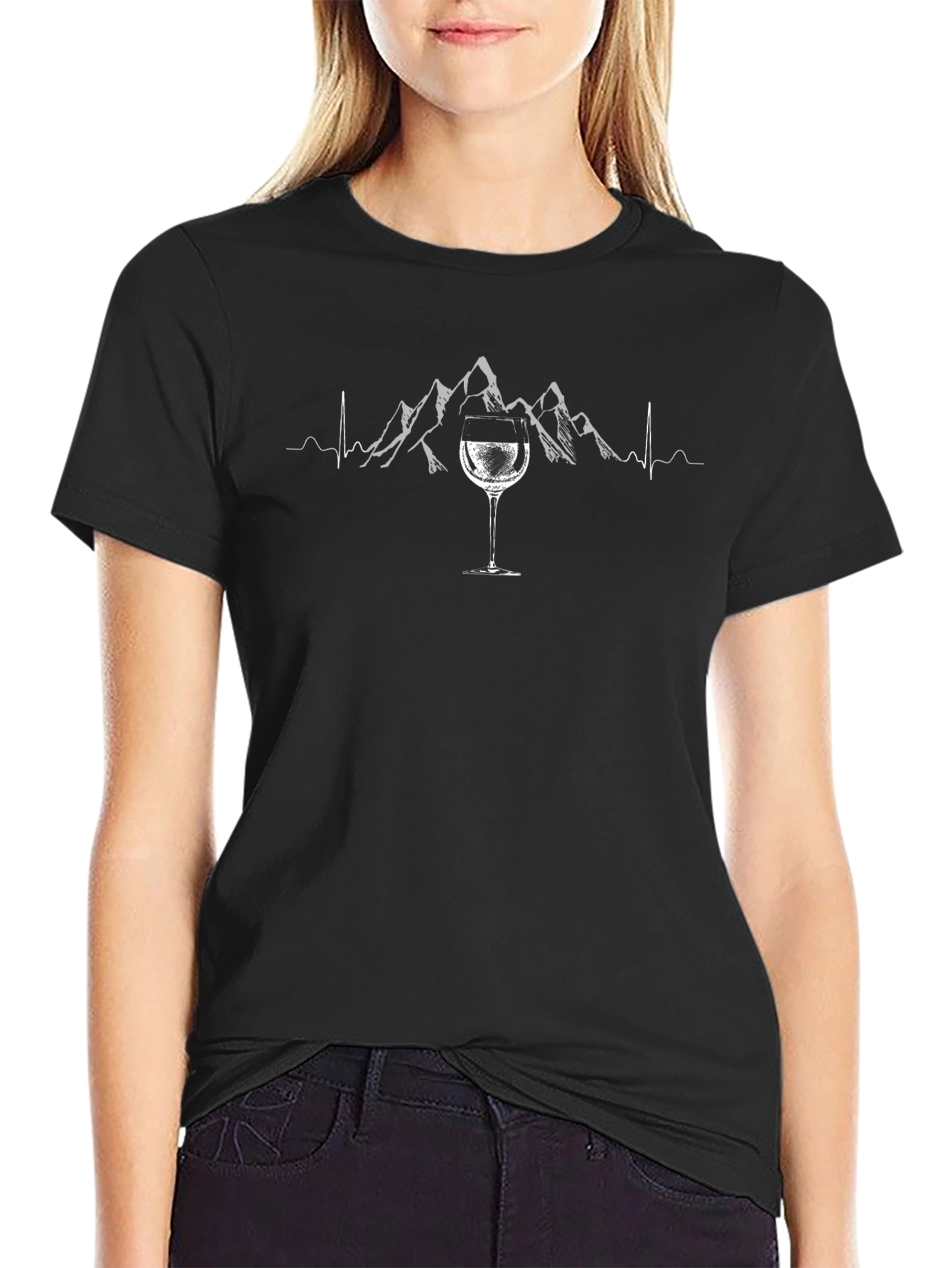 Wine Mountains Tee - Black Cotton Graphic T-Shirt