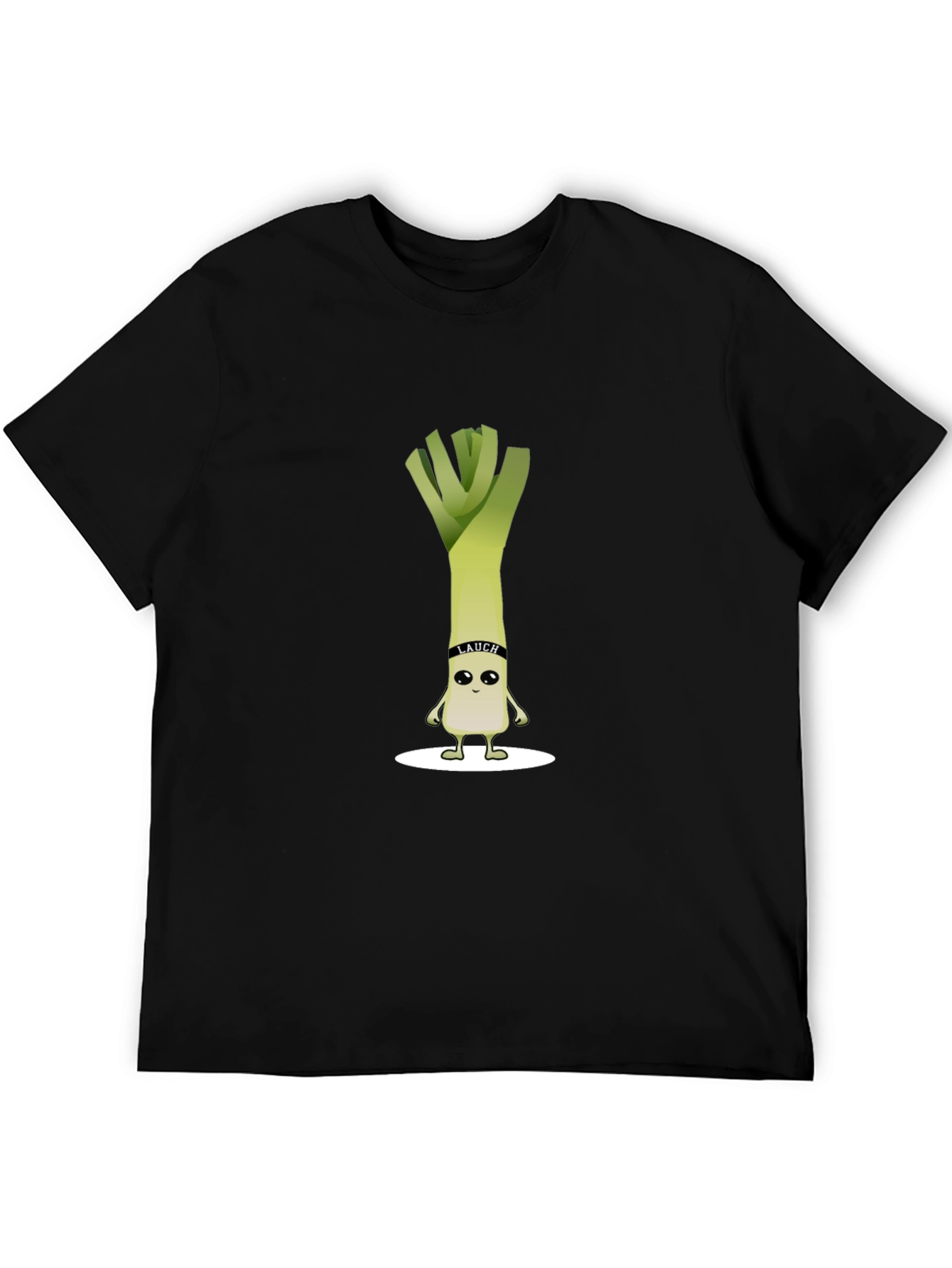Funny Leek Cartoon Black T-Shirt