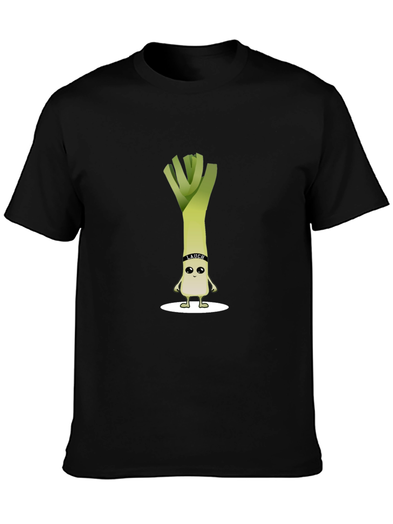 Funny Leek Cartoon Black T-Shirt