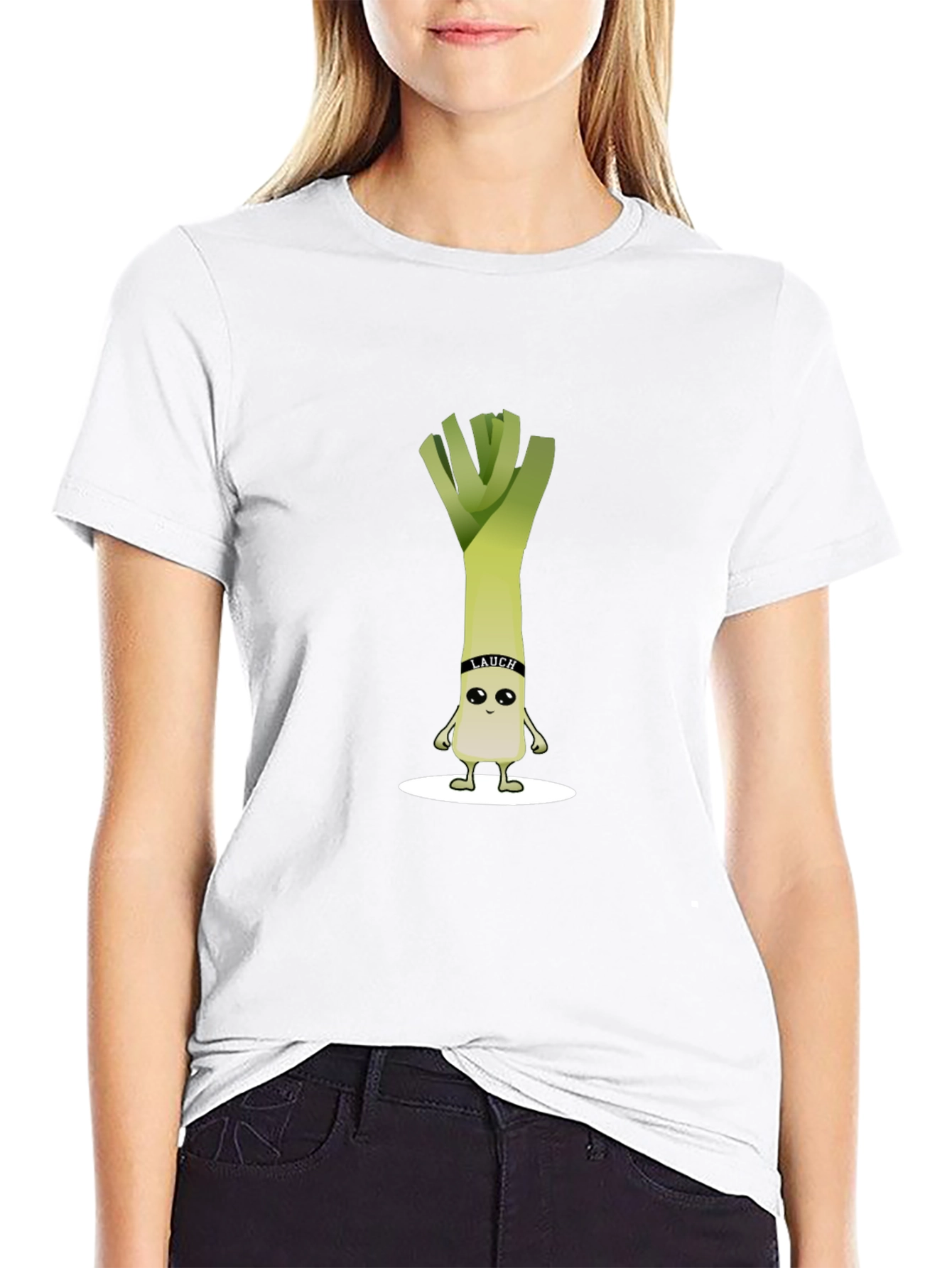 Funny Leek Cartoon Black T-Shirt