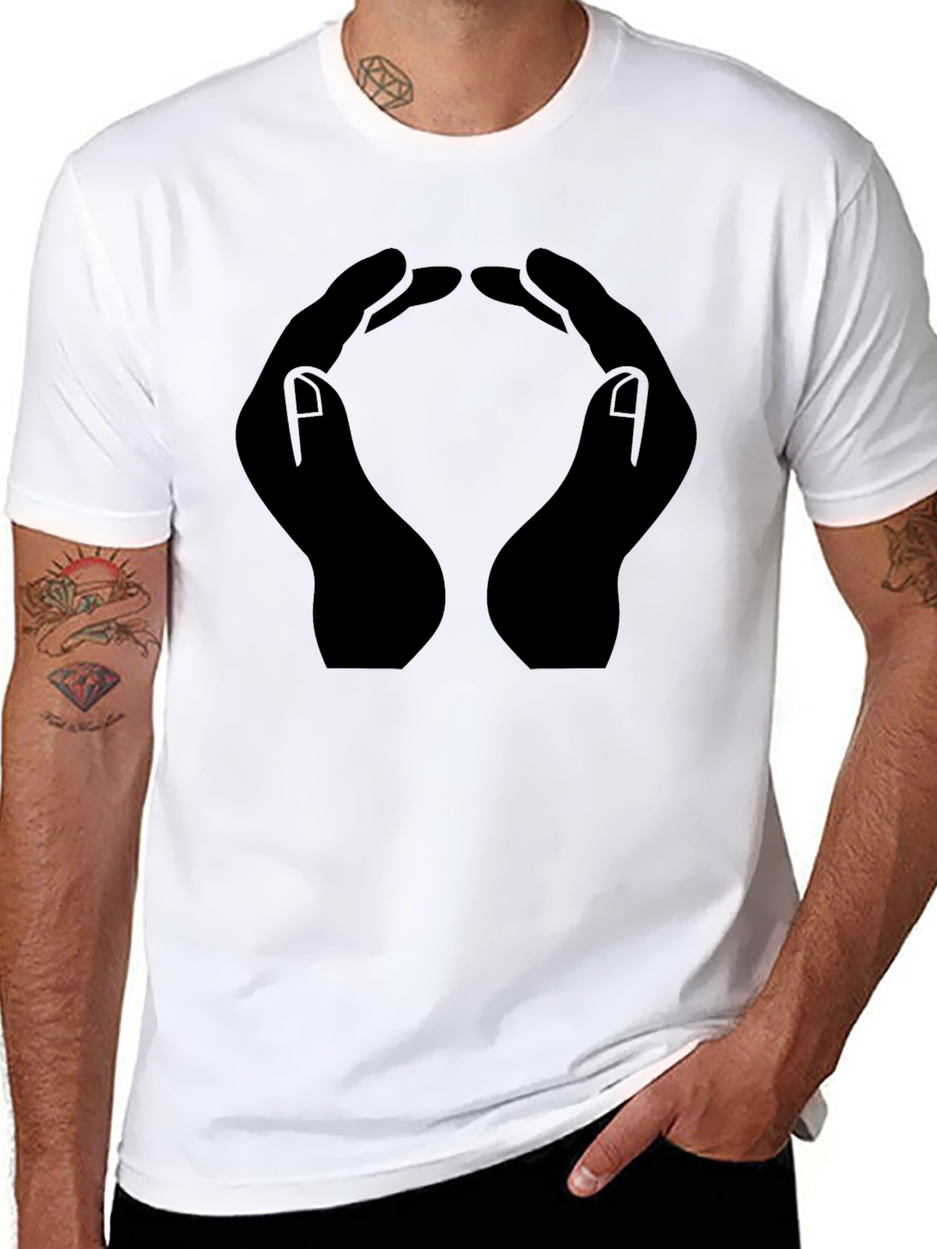 Hands Forming Circle Graphic T-Shirt - Black