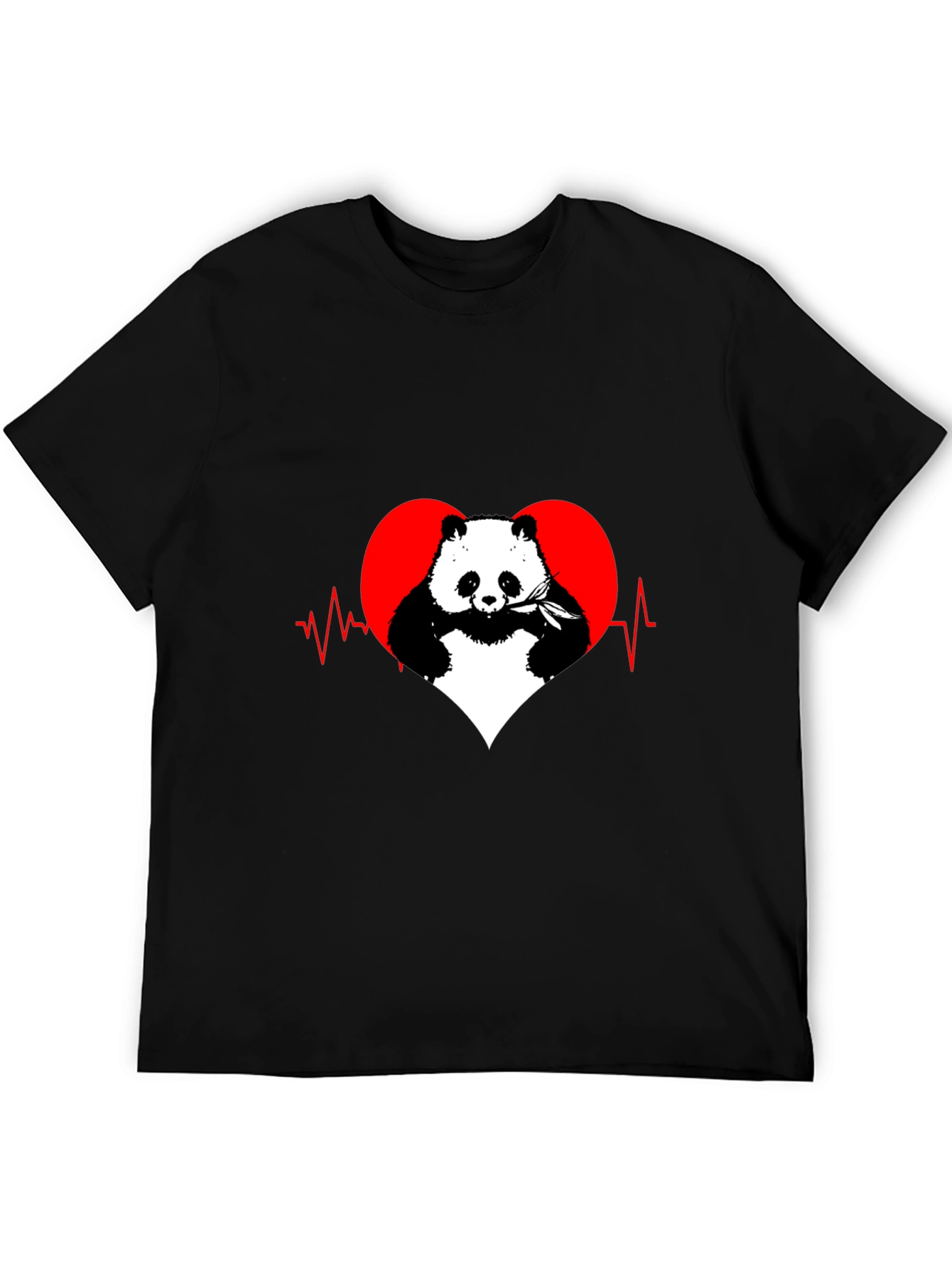 Panda Heartbeat Graphic Tee - Mens Black T-Shirt