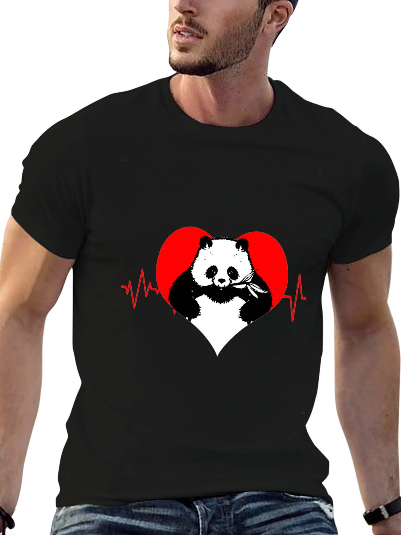 Panda Heartbeat Graphic Tee - Mens Black T-Shirt