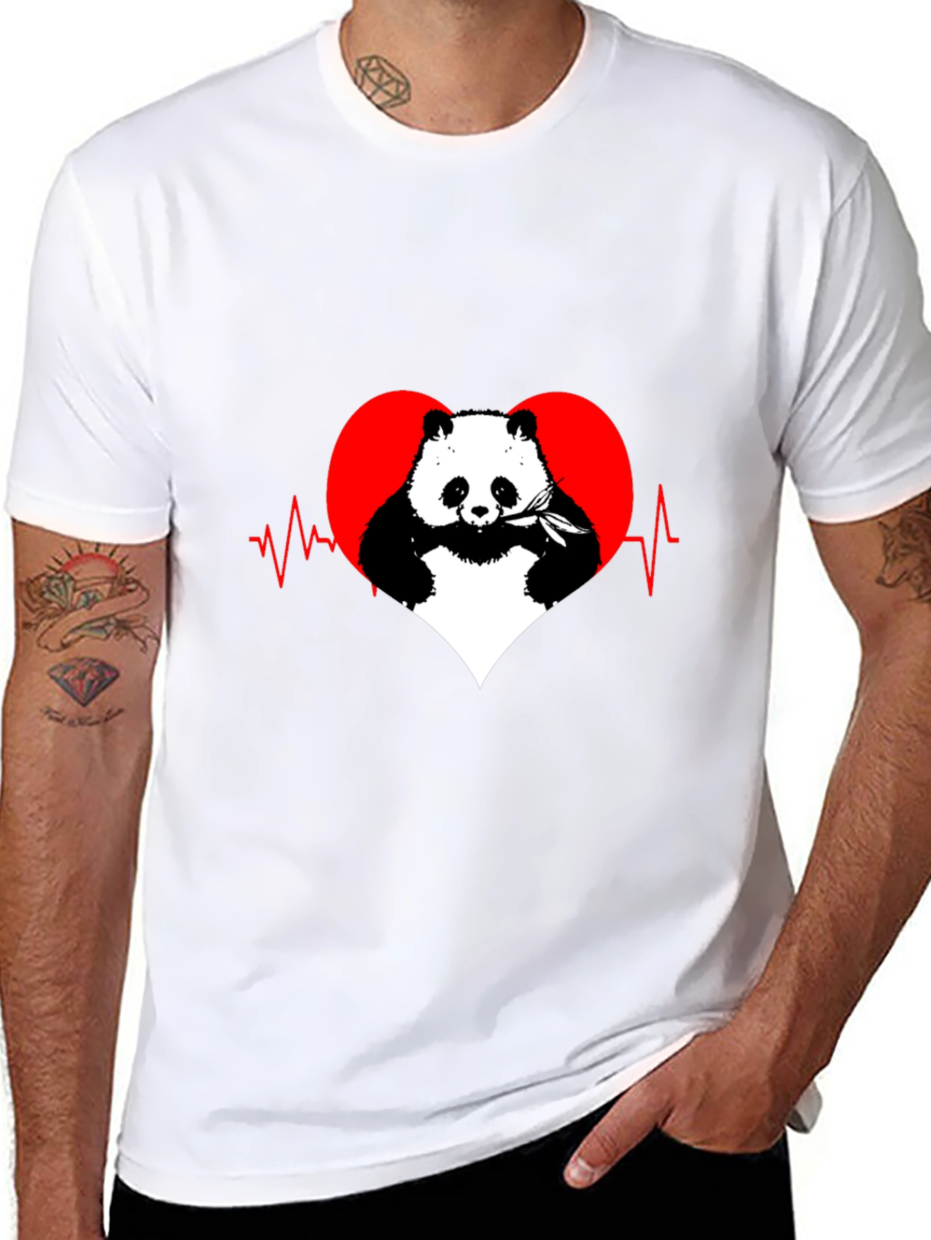 Panda Heartbeat Graphic Tee - Mens Black T-Shirt