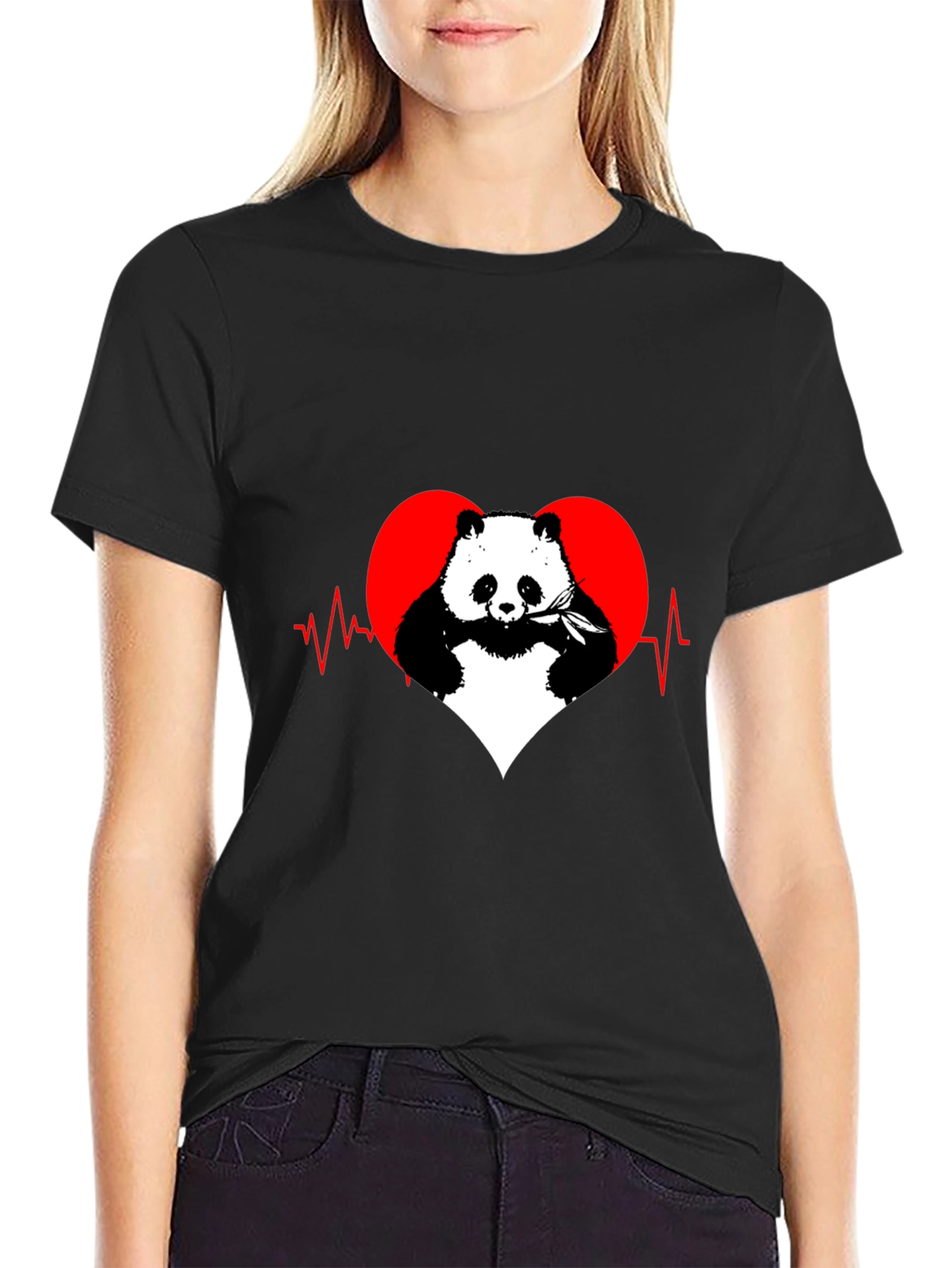 Panda Heartbeat Graphic Tee - Mens Black T-Shirt