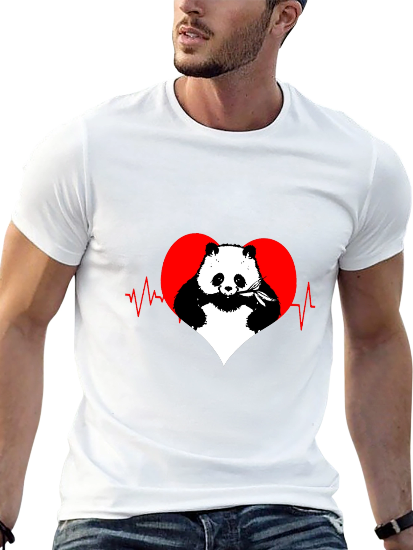 Panda Heartbeat Graphic Tee - Mens Black T-Shirt