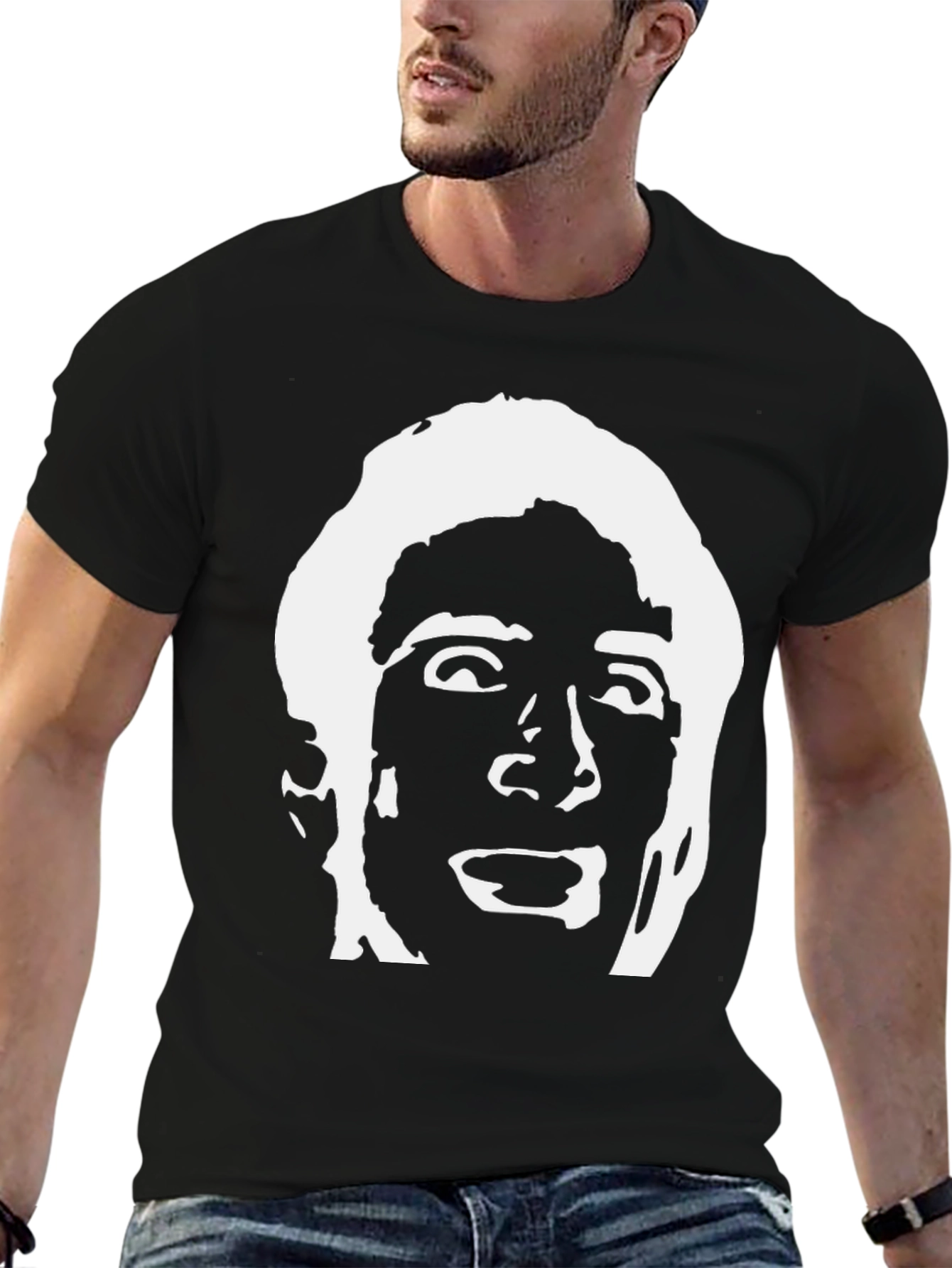 Black T-Shirt with White Face Graphic