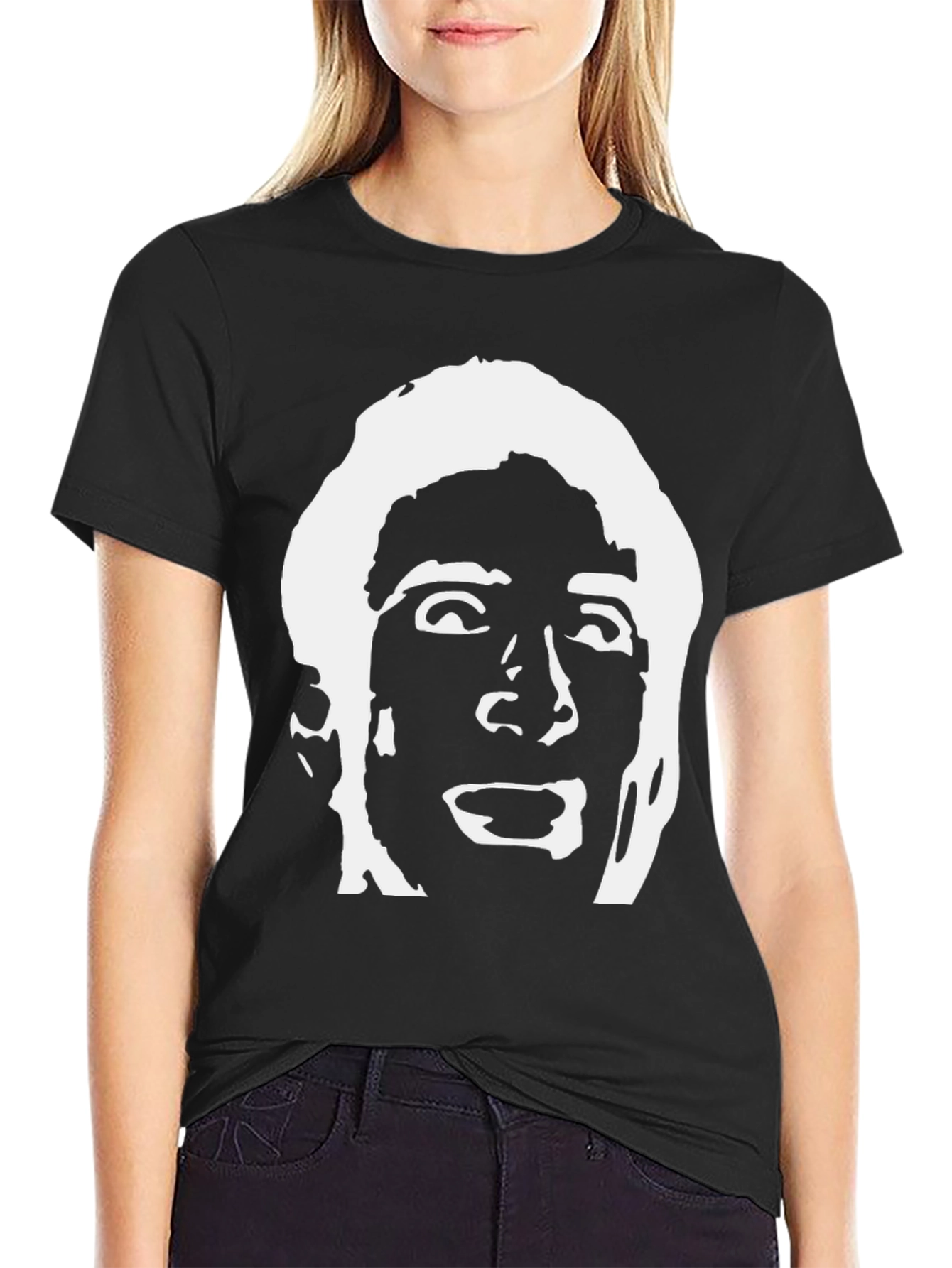 Black T-Shirt with White Face Graphic