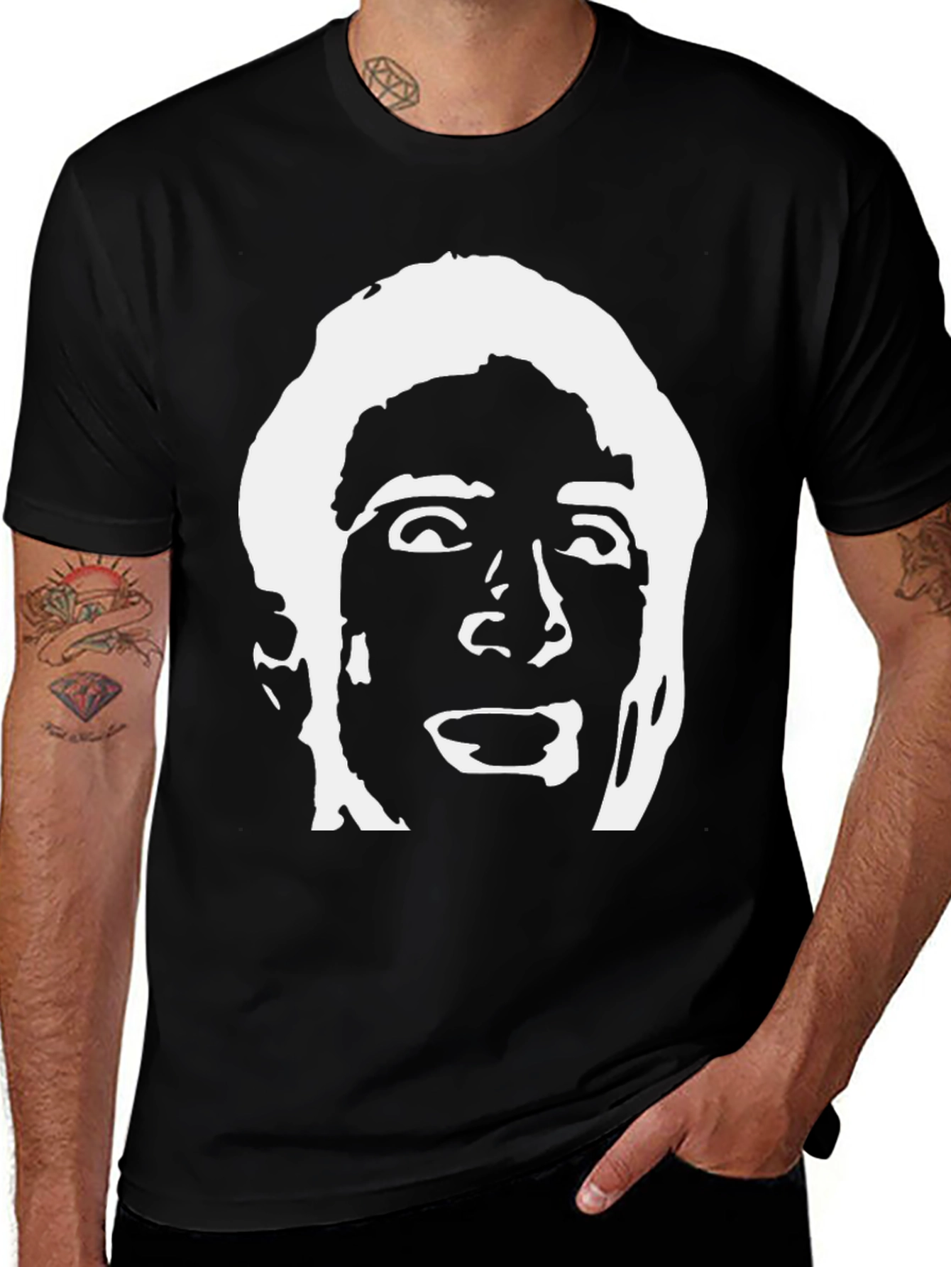 Black T-Shirt with White Face Graphic