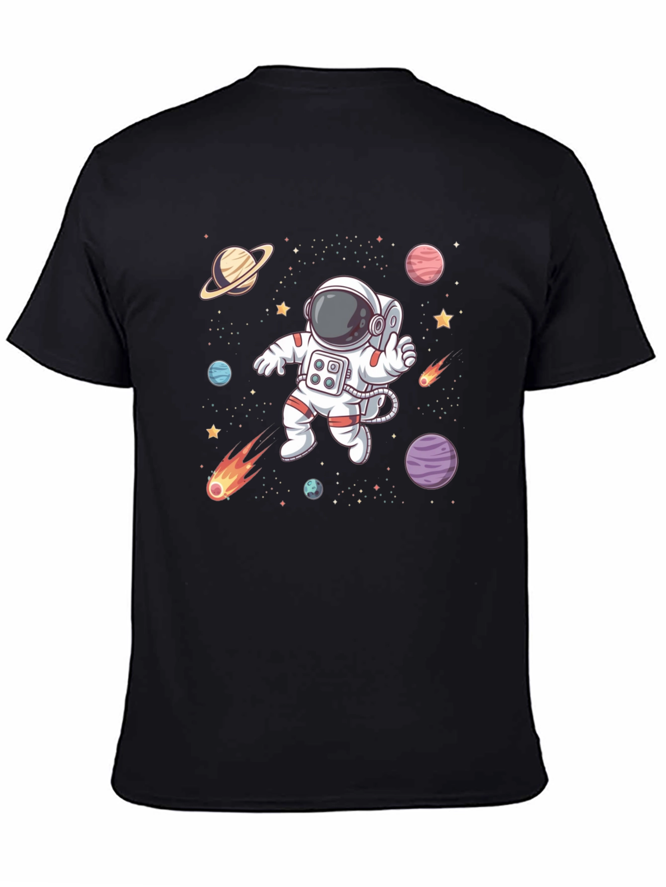 Astronaut Space T-Shirt - Black Cotton Graphic Tee