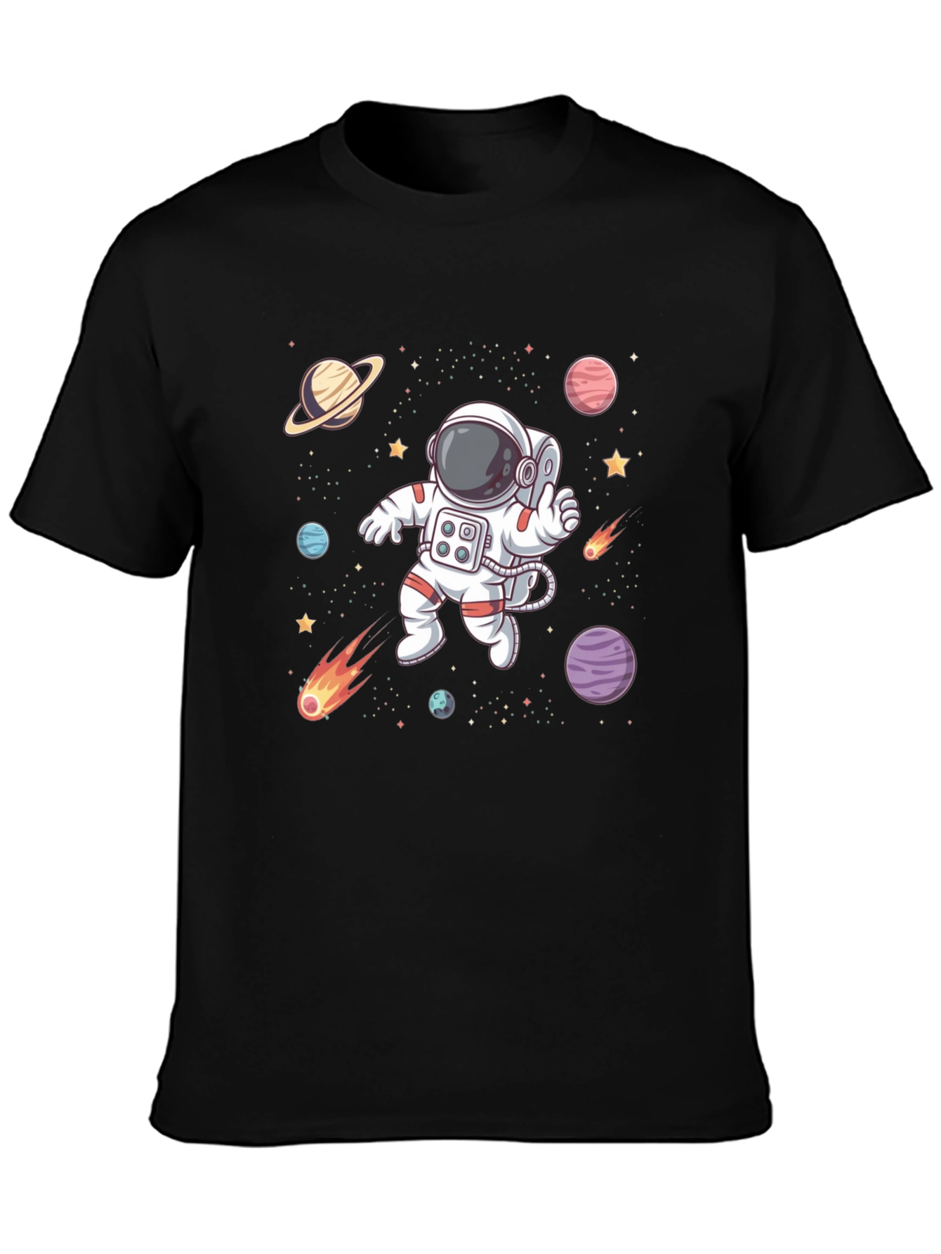 Astronaut Space T-Shirt - Black Cotton Graphic Tee