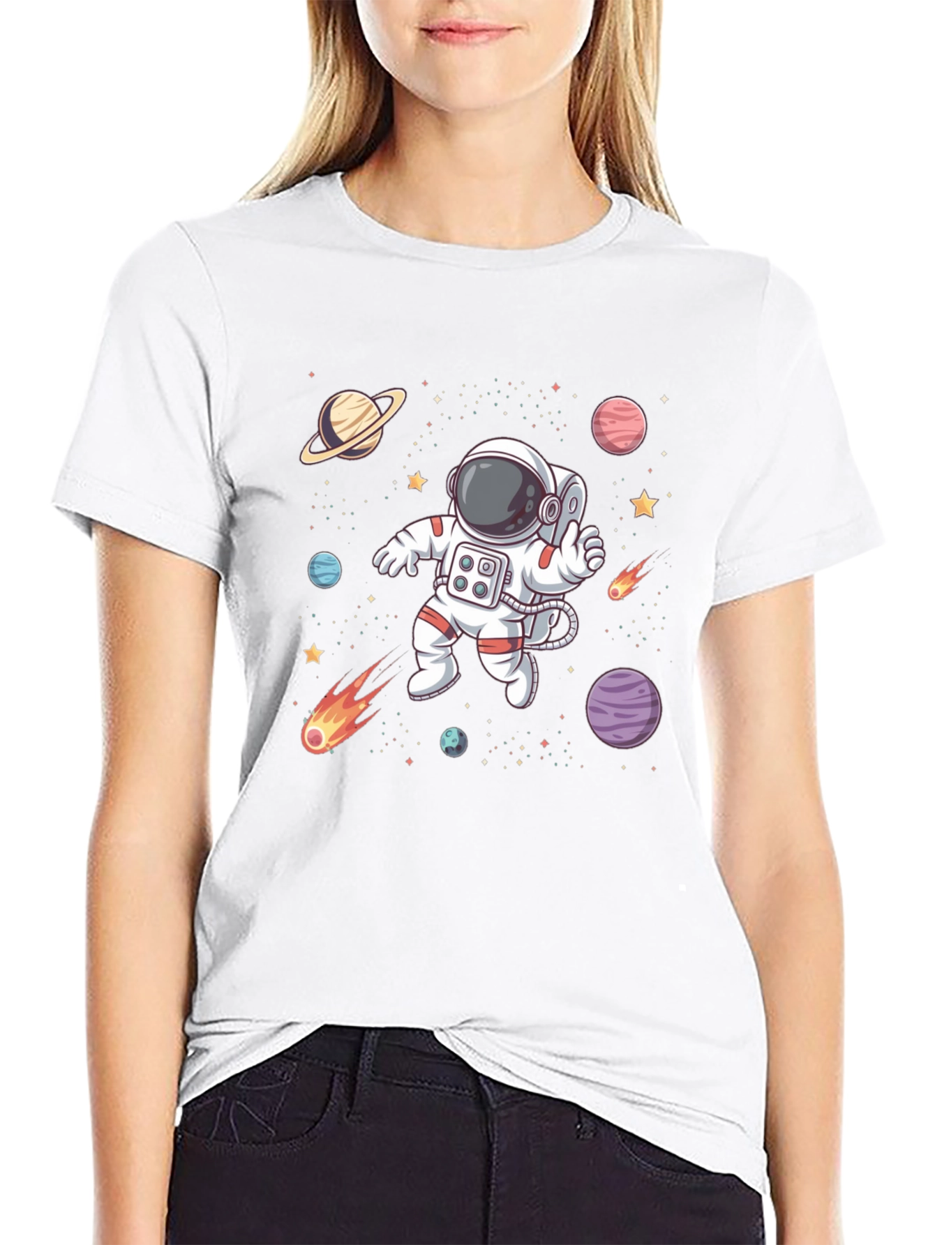 Astronaut Space T-Shirt - Black Cotton Graphic Tee