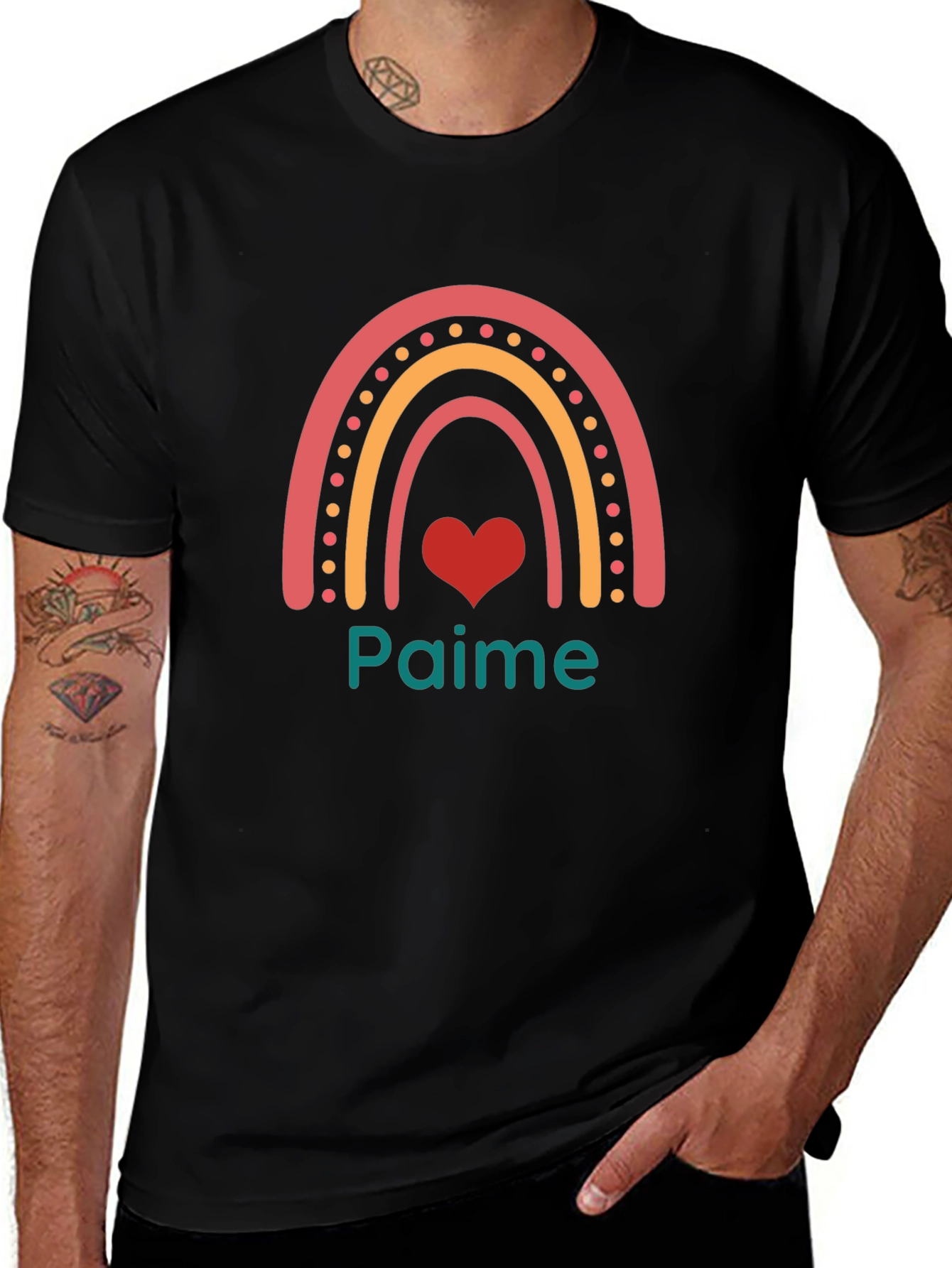 Rainbow Heart Paime Graphic Tee - Black