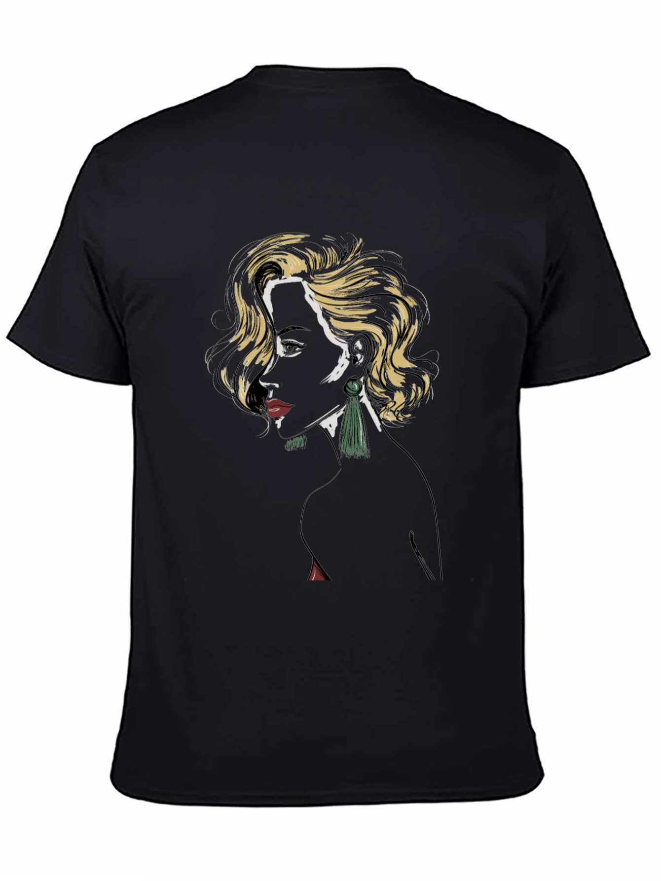 Black Graphic Tee - Chic Woman Portrait Design